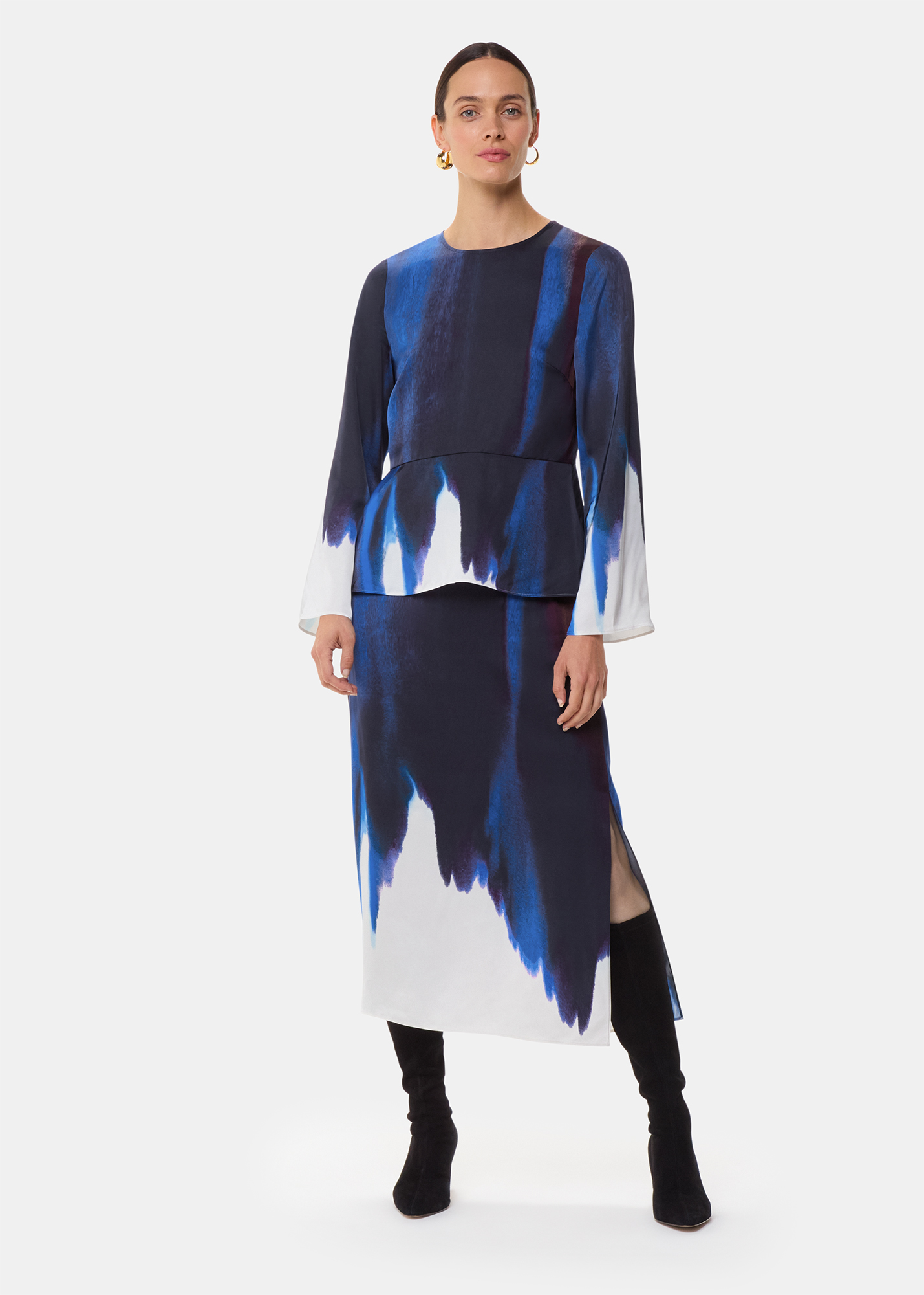Whistles Women's Multicolour Ice Dye Print Midi Skirt Size 18