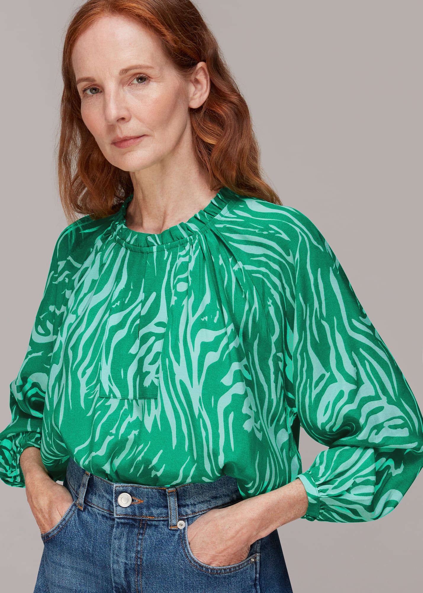 Whistles Women's Green/Multi Tiger Print Blouse Size 6