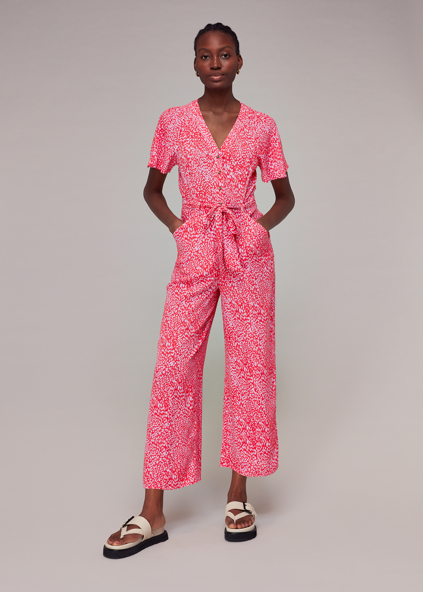 Whistles Women's Pink/Multi Diagonal Print Jumpsuit Size 4