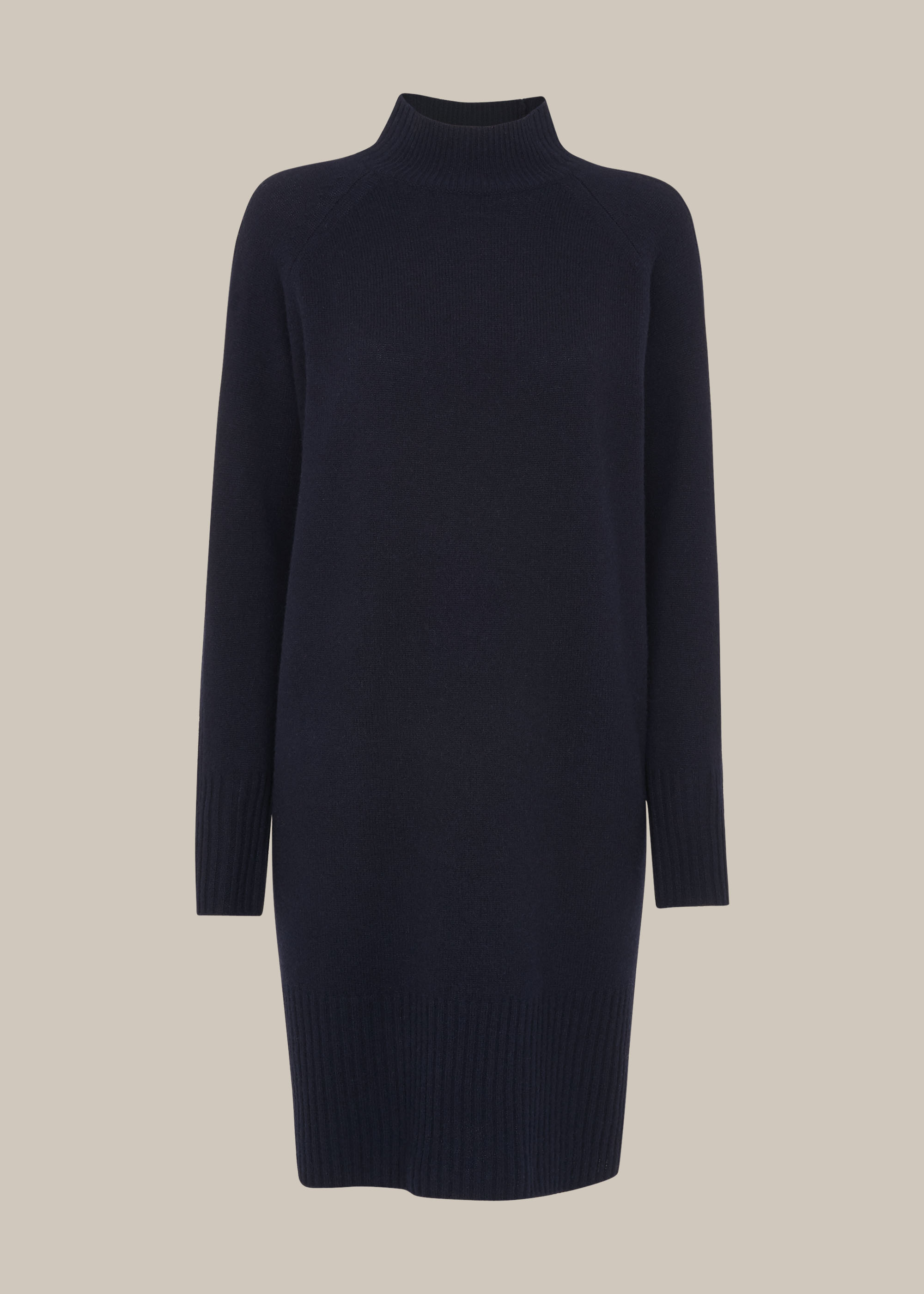 Whistles Women's Navy Funnel Neck Knitted Dress Size M