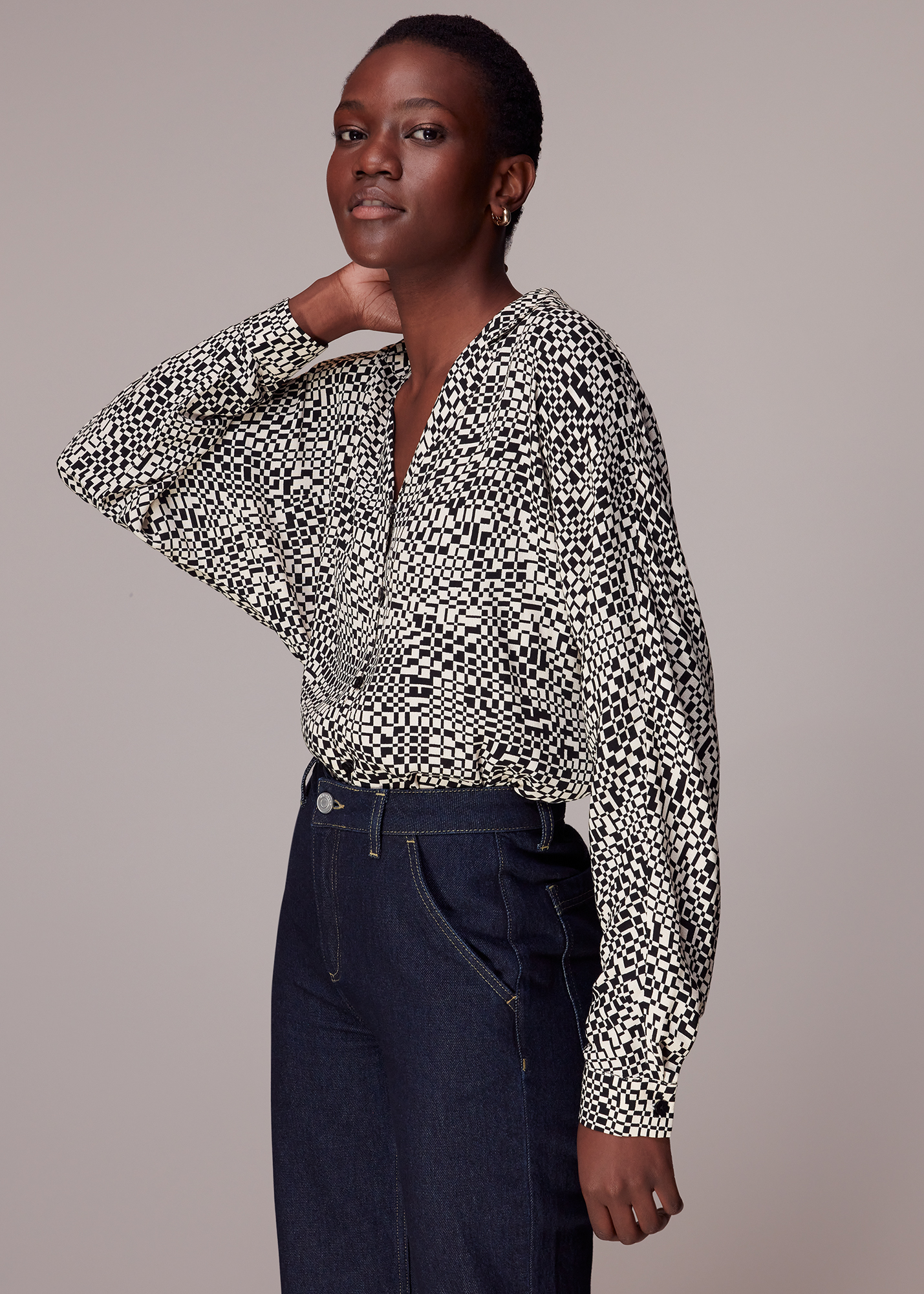 Whistles Women's Multicolour Checkerboard Ramona Blouse Size 4