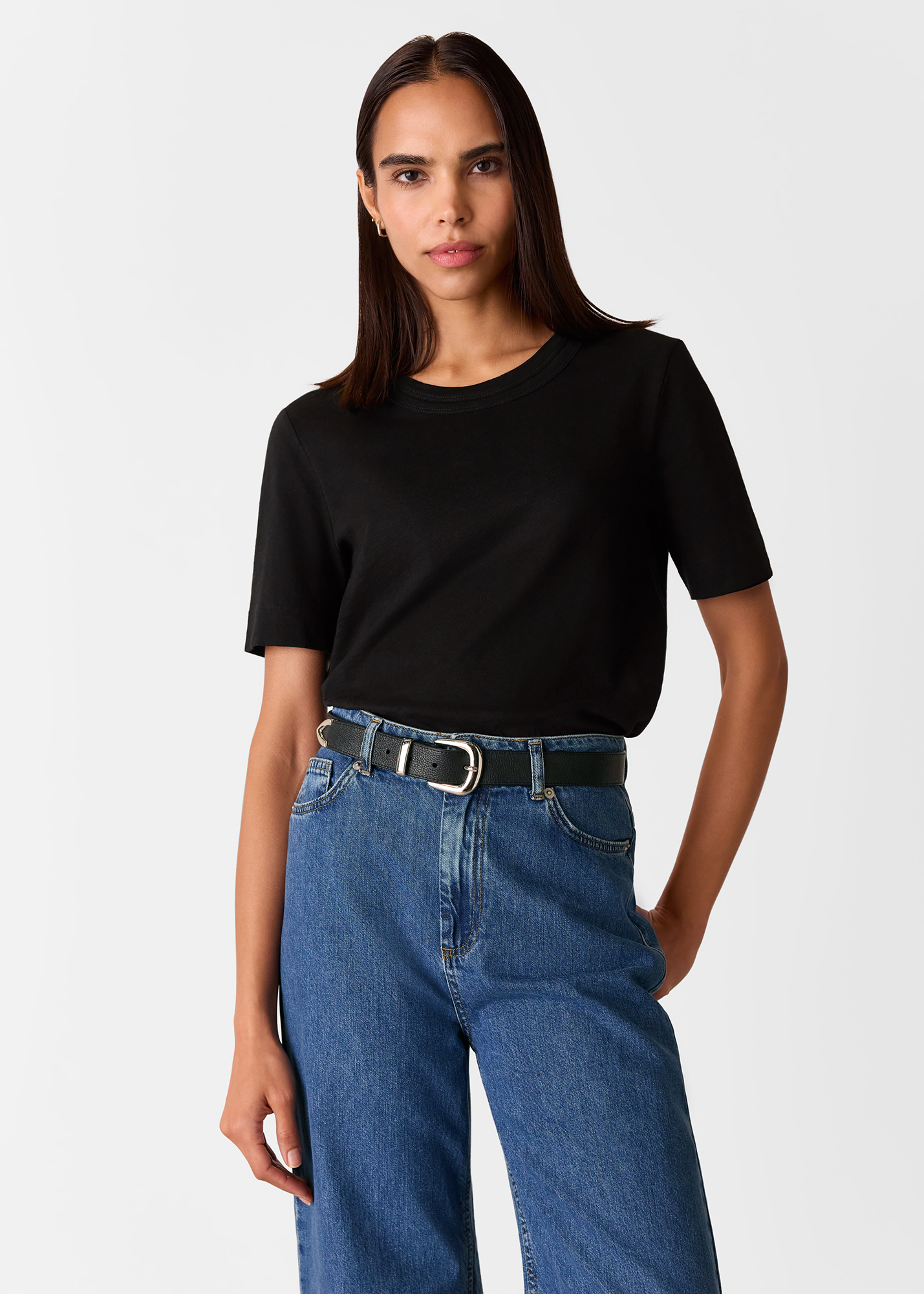 Whistles Women's Black Rosa Double Trim T-Shirt Size XS