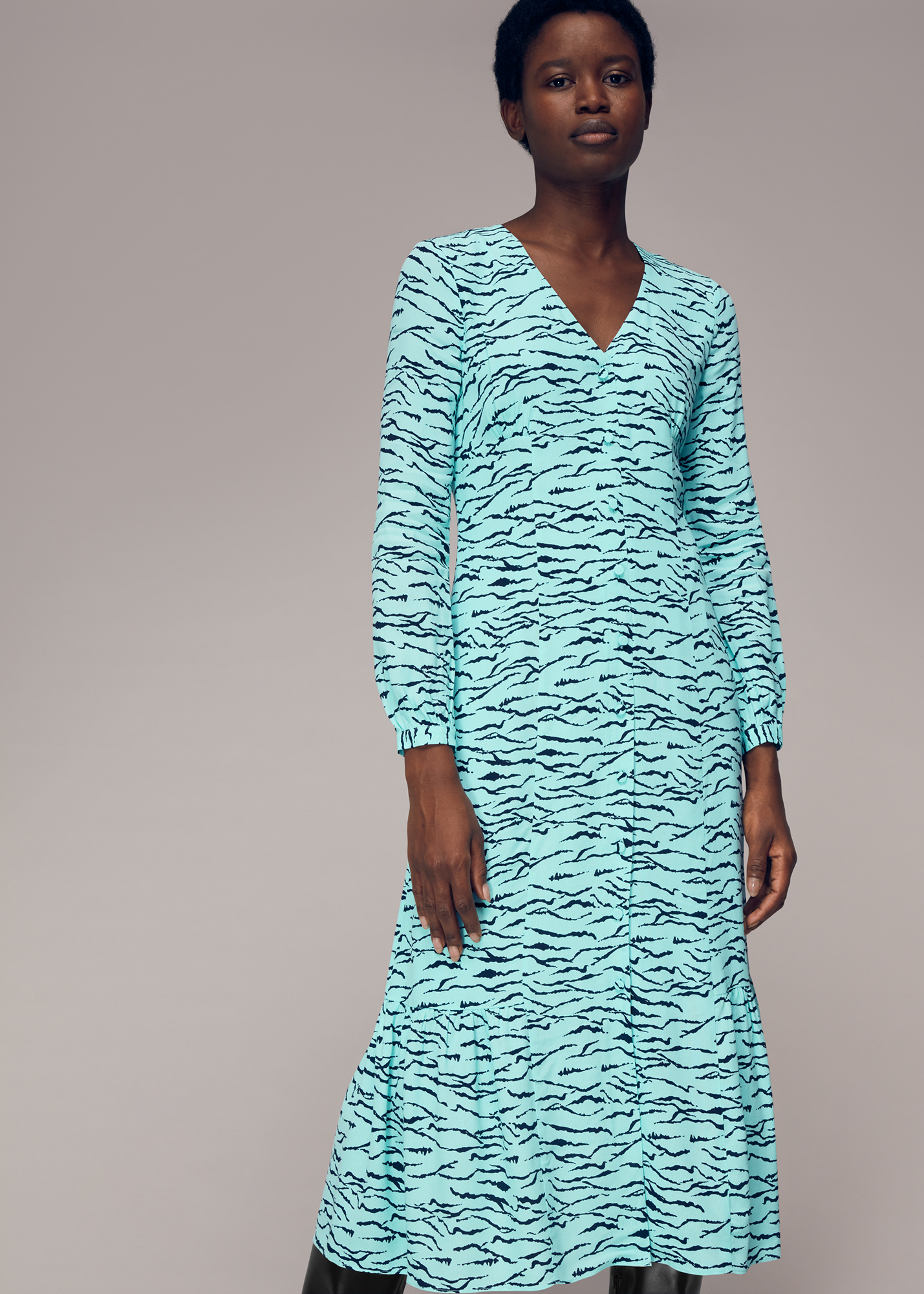 Whistles Women's Multicolour Inez Abstract Tiger Midi Dress Size 8