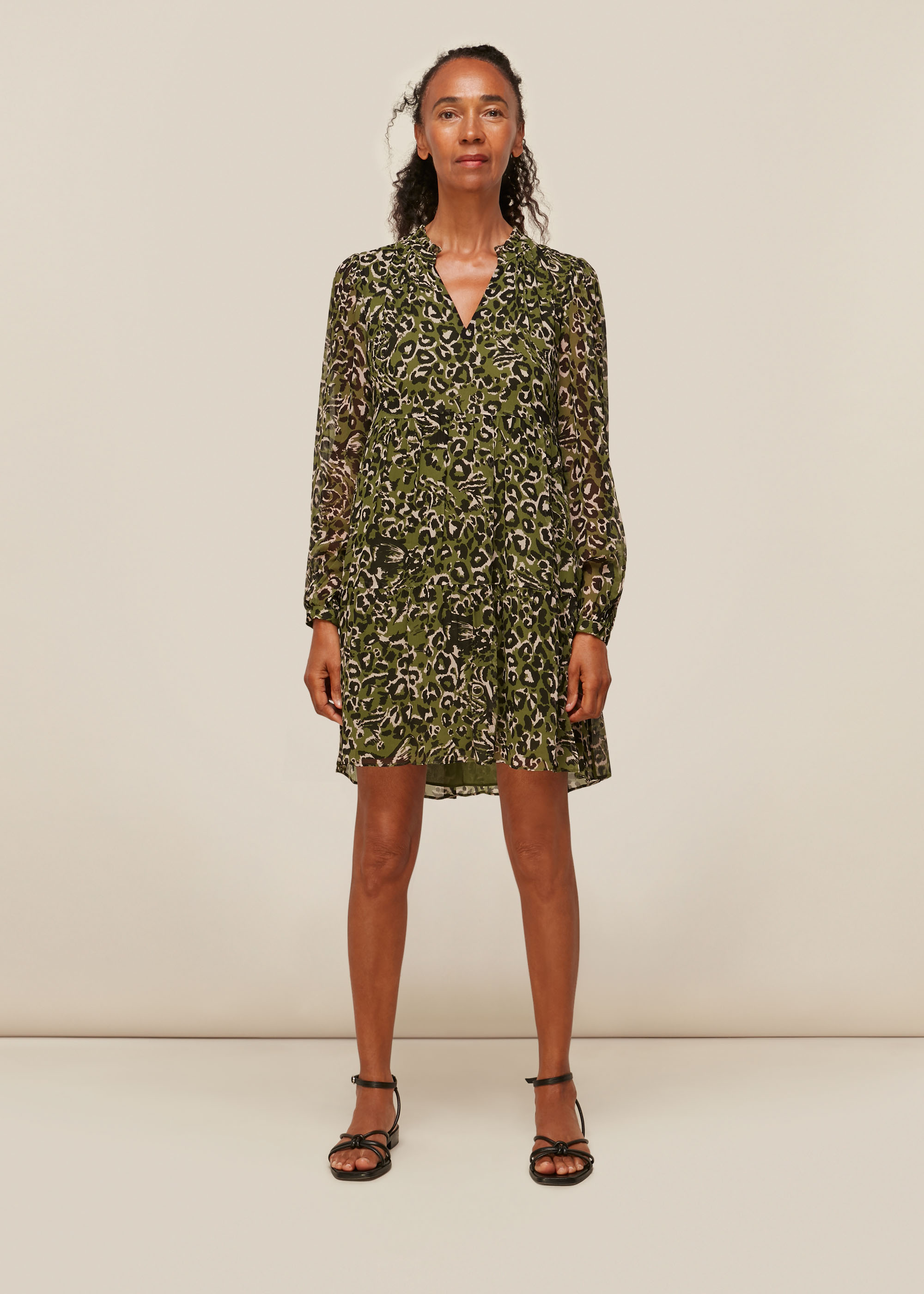 Whistles Women's Khaki Jungle Cat Trapeze Dress Size 6