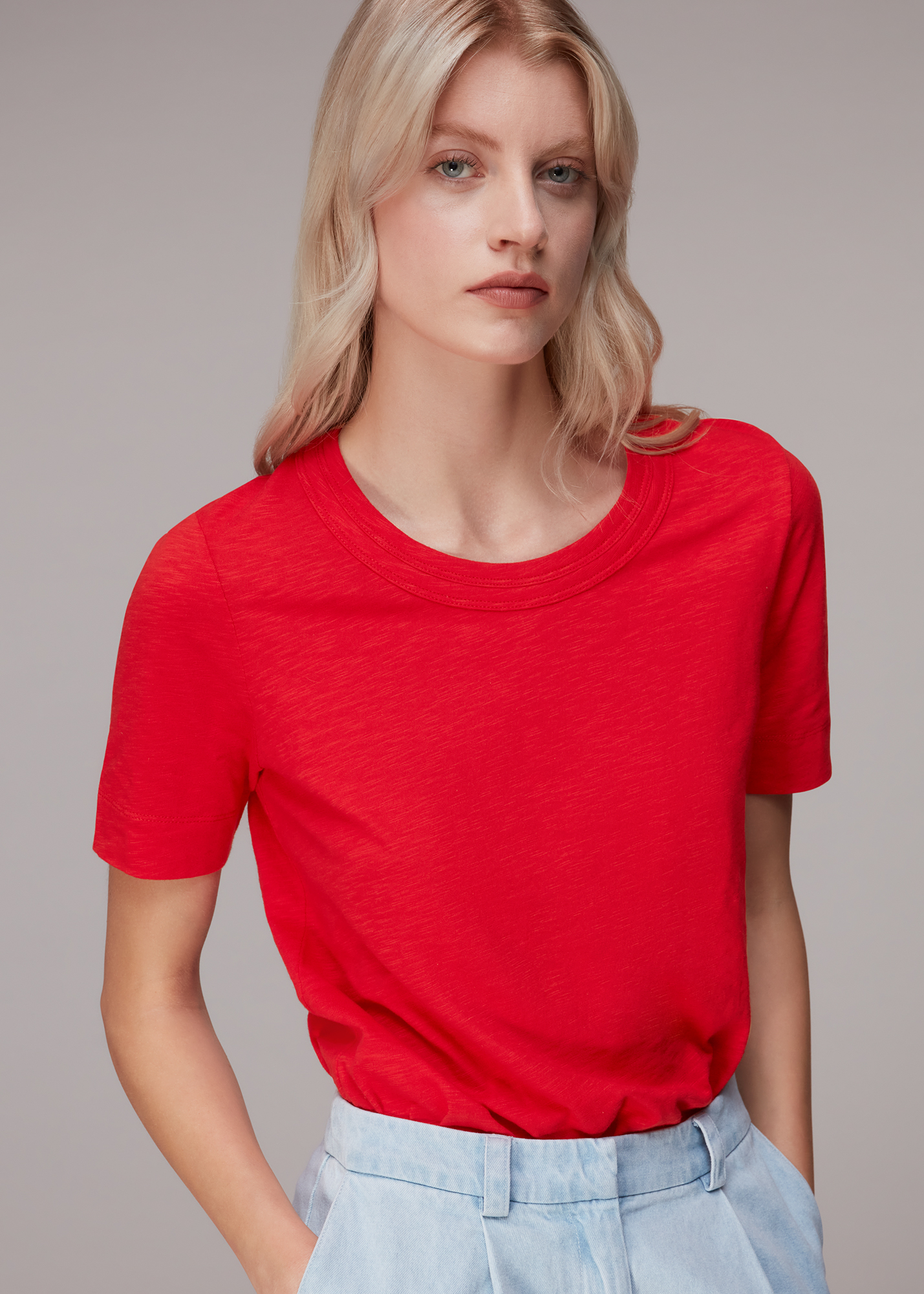 Whistles Women's Red Rosa Double Trim Tee Size XS