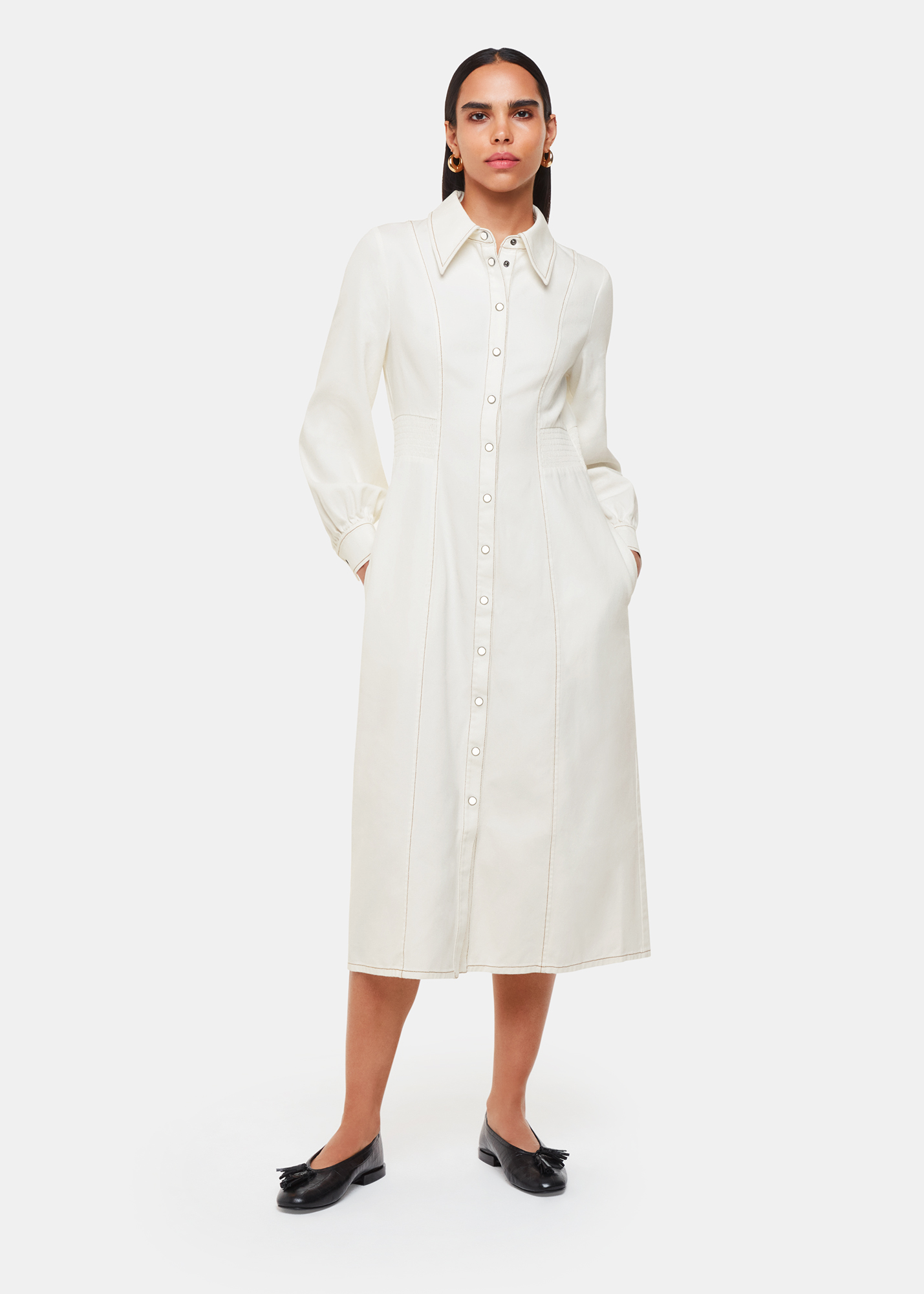 Whistles Women's Ivory Harlowe Denim Midi Dress Size 18