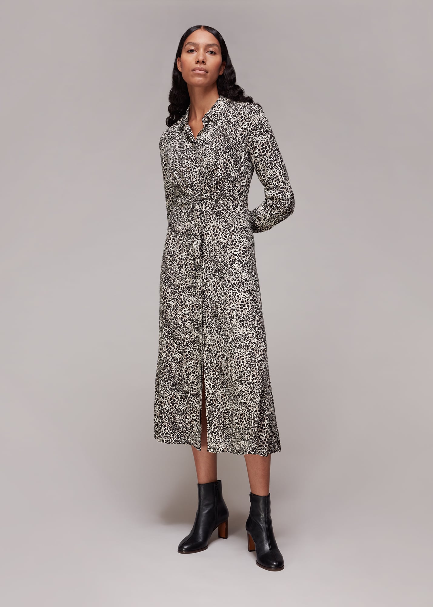 Whistles Women's Black/Multi Micro Animal Print Heidi Dress Size 6