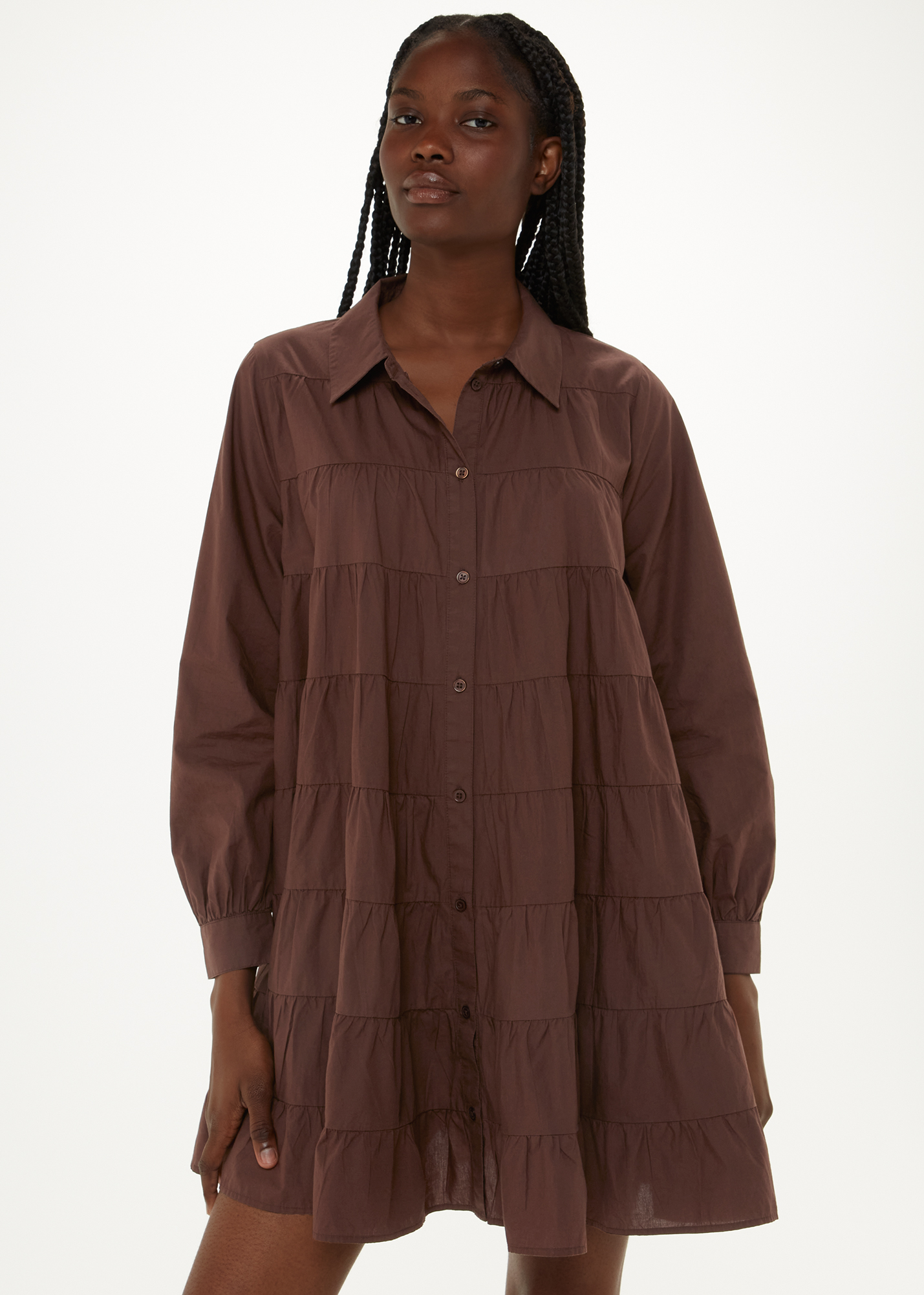 Whistles Women's Brown Edie Tiered Trapeze Dress Size 12