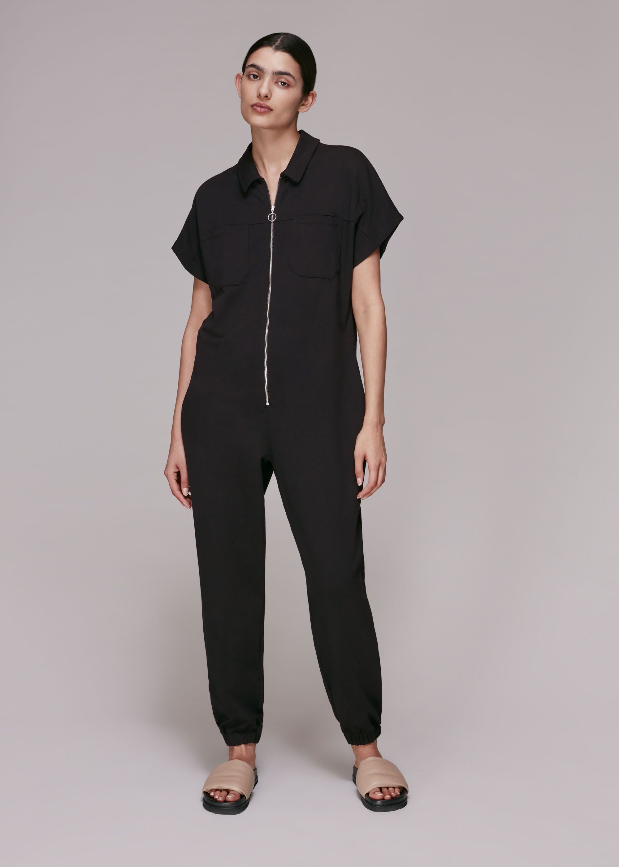 Whistles Women's Black Ruby Zip Front Jersey Jumpsuit Size 4