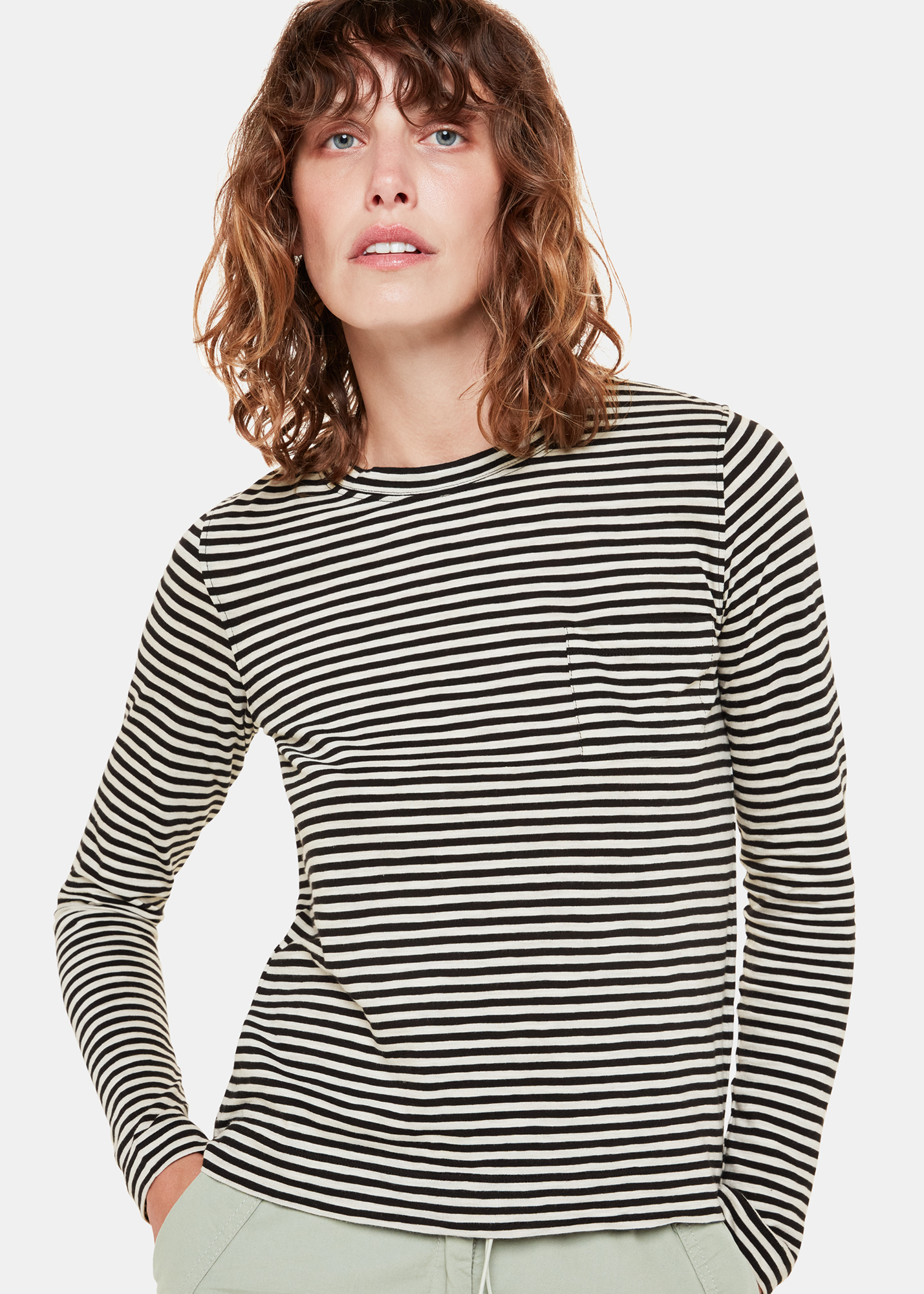 Whistles Women's Black/Multi Fine Stripe Pocket Crew Size 6