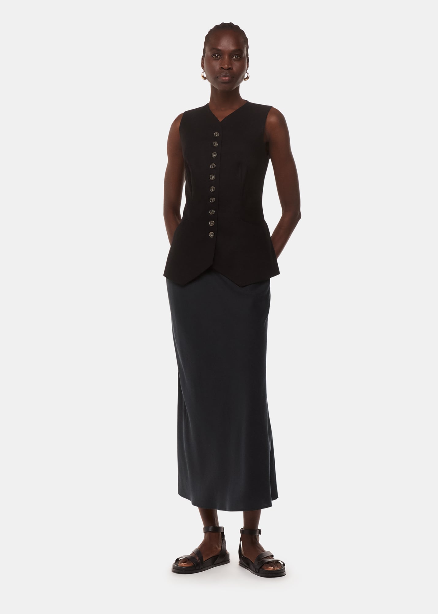 Whistles Women's Black Louise Bias Cut Skirt Size 8