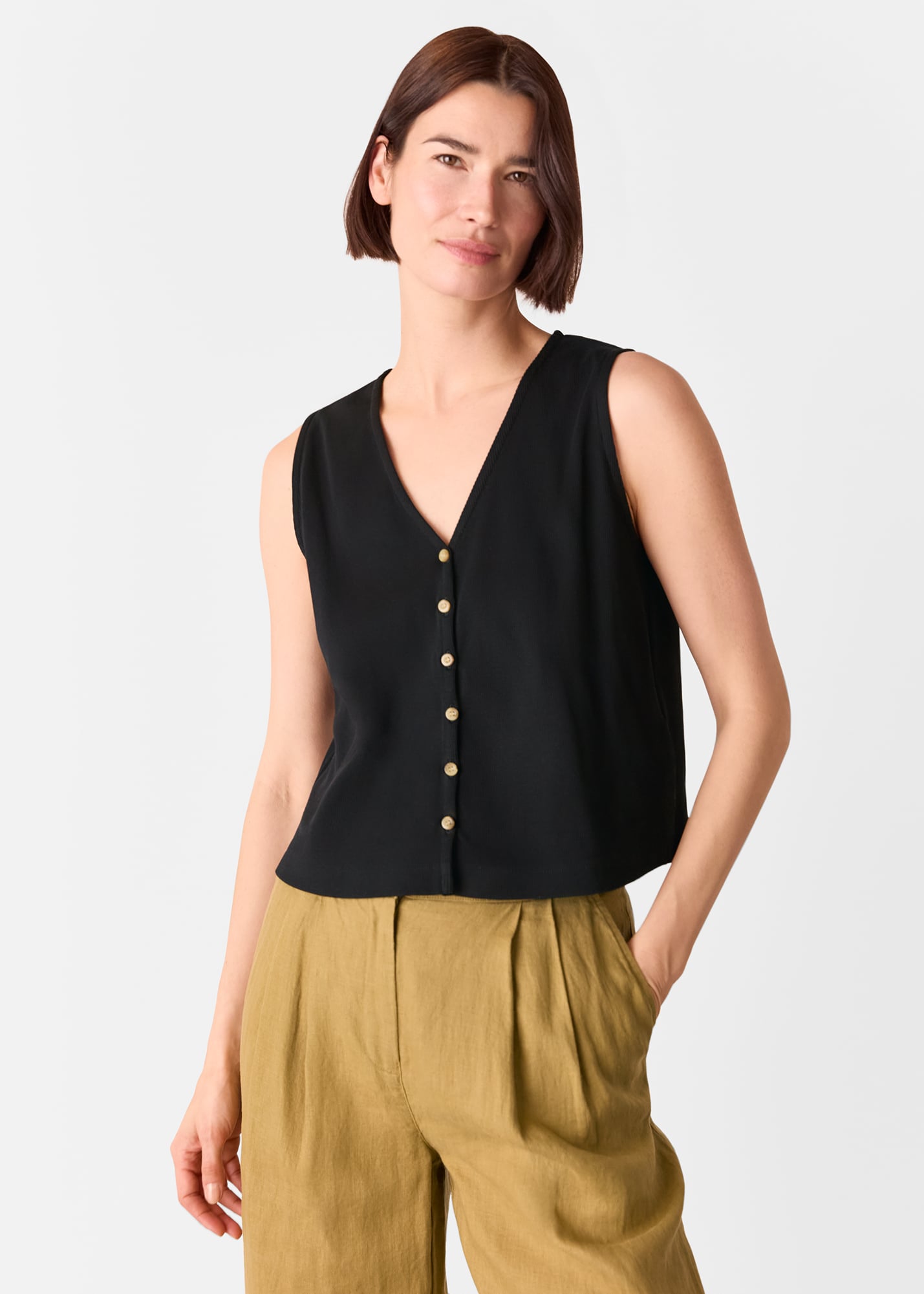 Whistles Women's Black Button Rib Tank Size XS