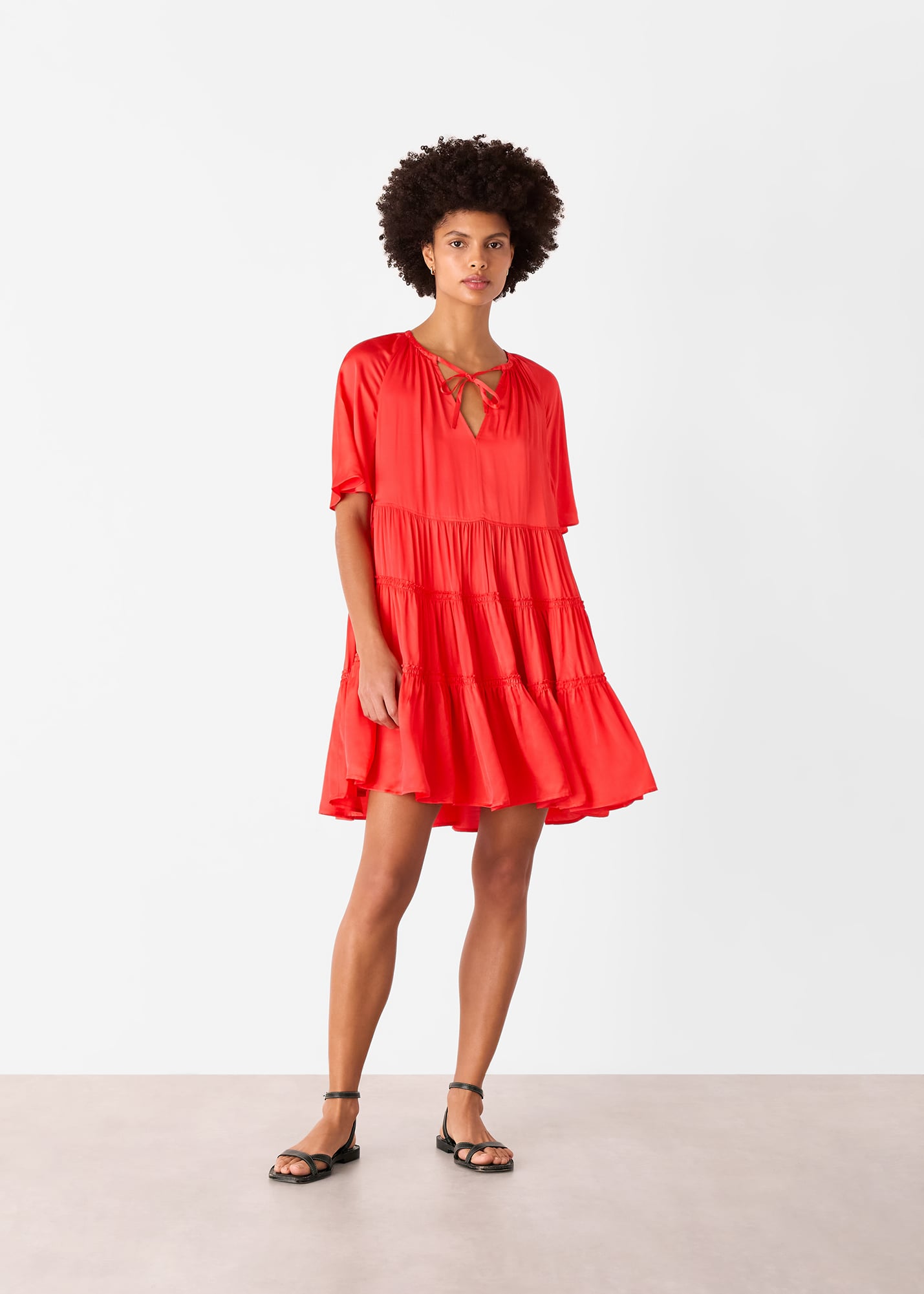 Whistles Women's Red Satin Trapeze Mini Dress Size 6