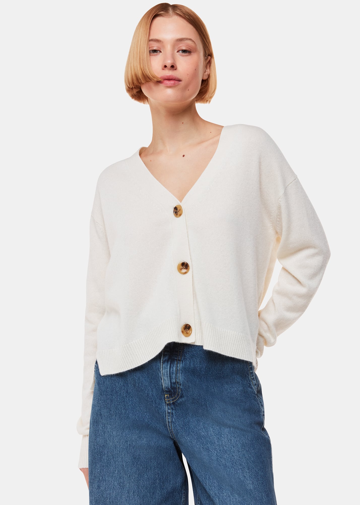 Whistles Women's Ivory Cashmere Cardigan Size L