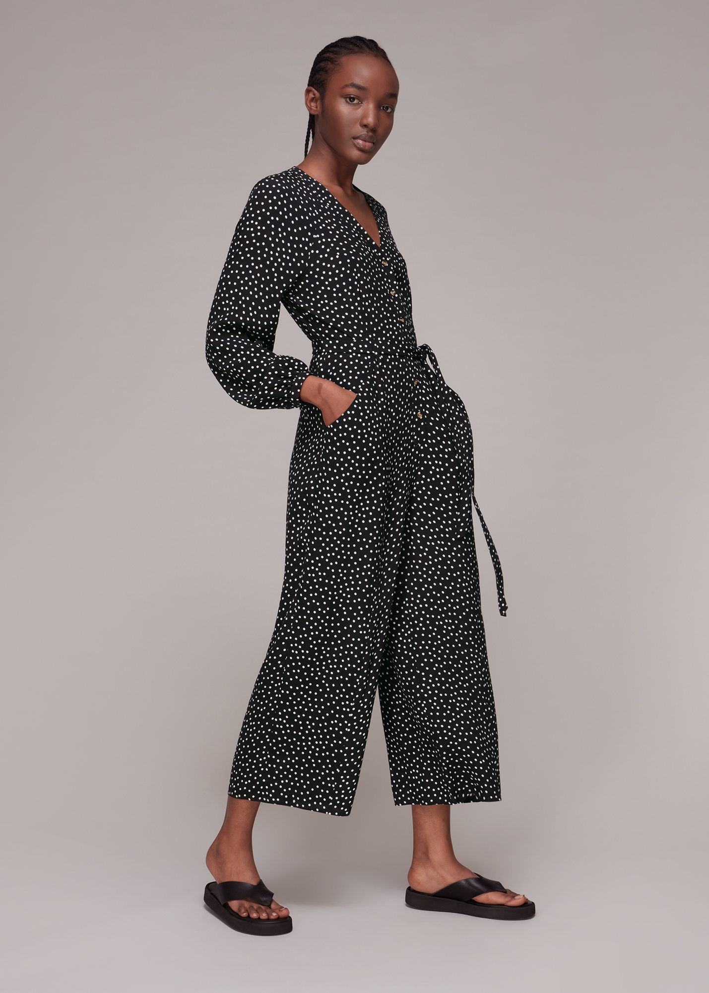 Whistles Women's Black And White Lottie Spot Printed Jumpsuit Size 6