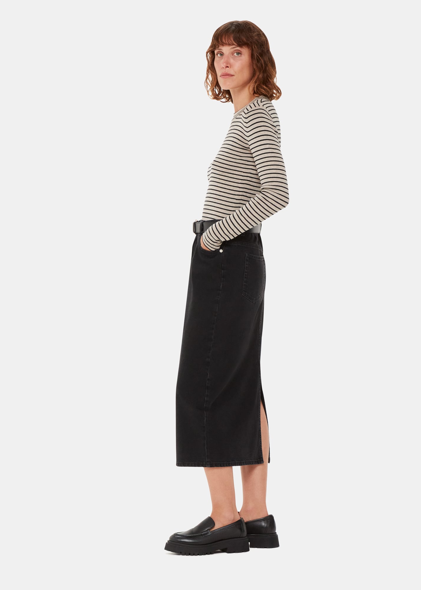 Whistles Women's Black/Multi Fine Crew Stripe Knit Size S