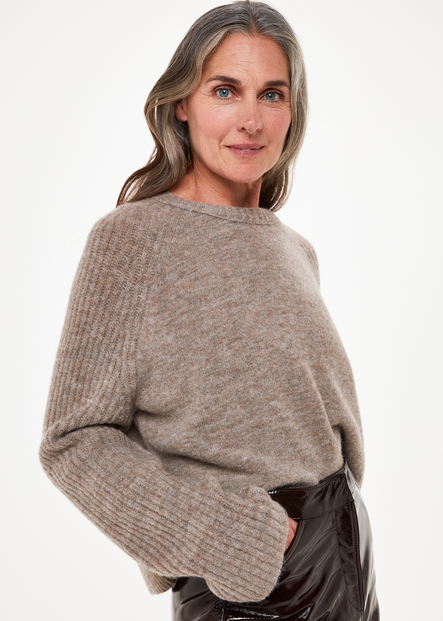 Whistles Women's Neutral Anna Wool Mix Crew Knit Size M