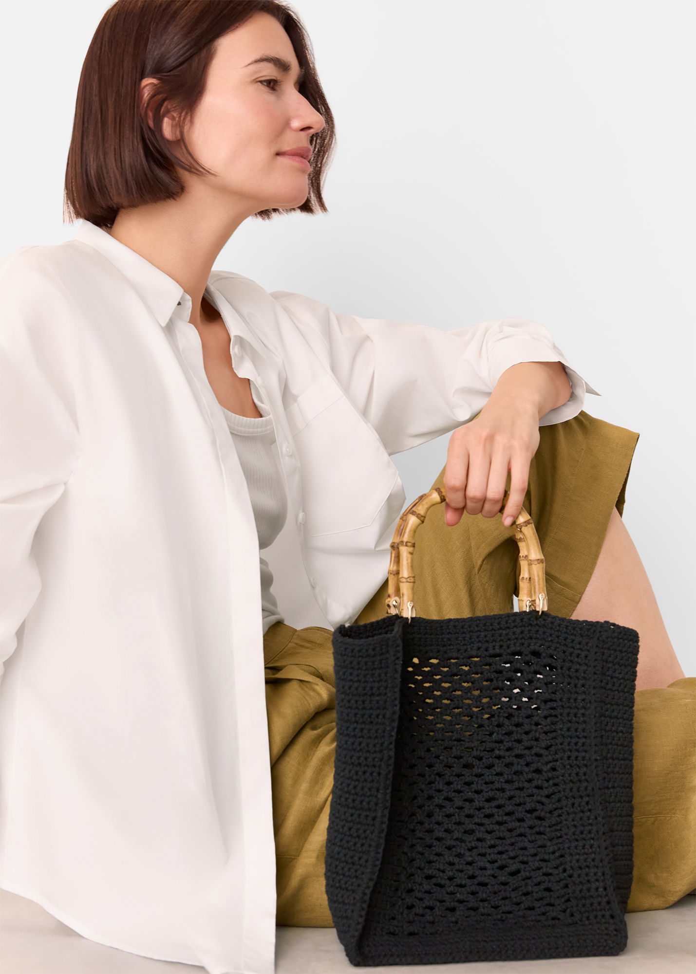 Whistles Women's Black Bamboo Handle Crochet Bag 