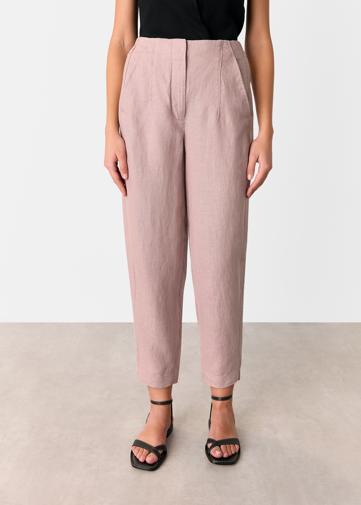 Whistles Women's Dusty Pink Linen Barrel Leg Trouser Size 20