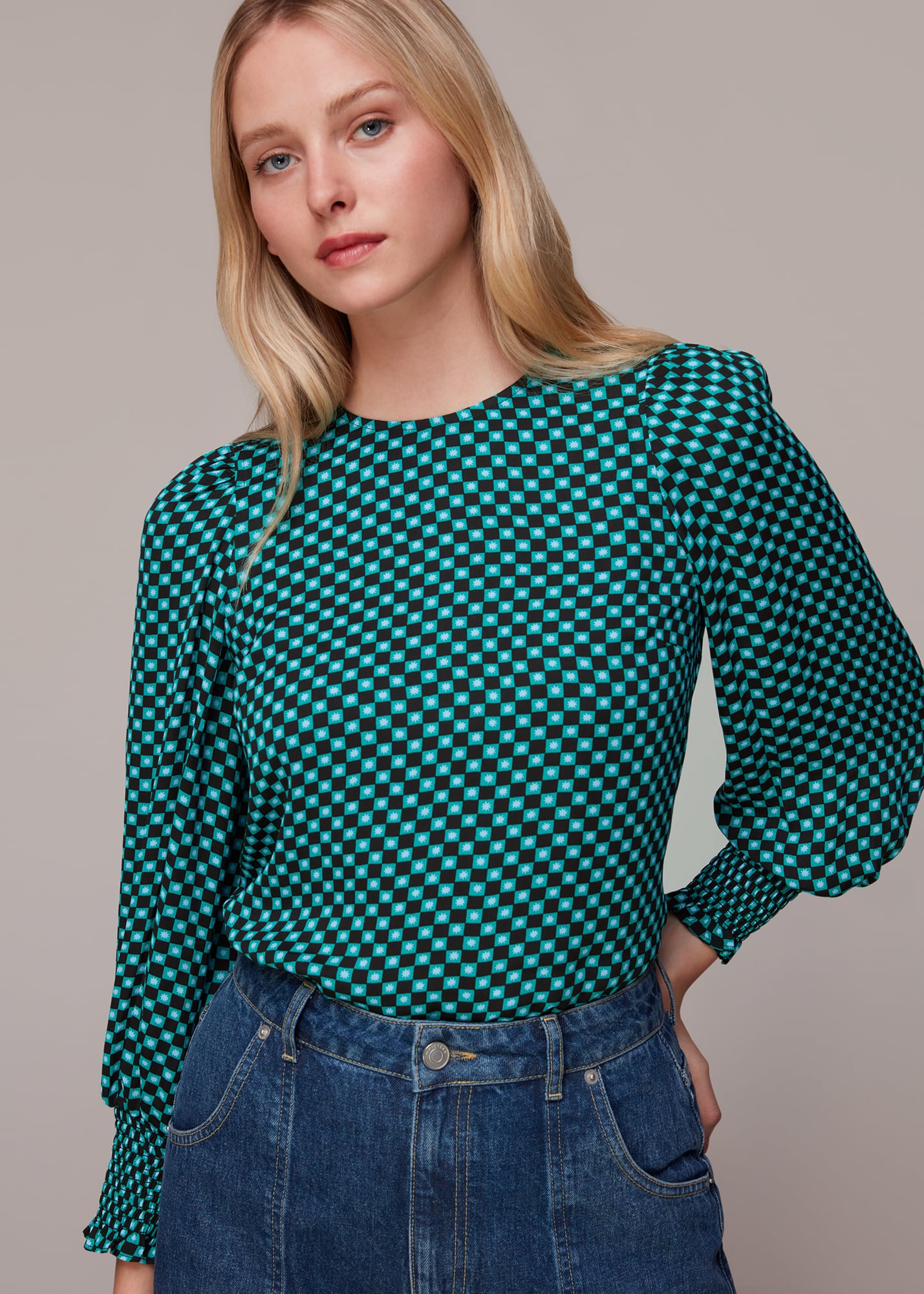 Whistles Women's Multicolour Star Check Tessa Top Size 4