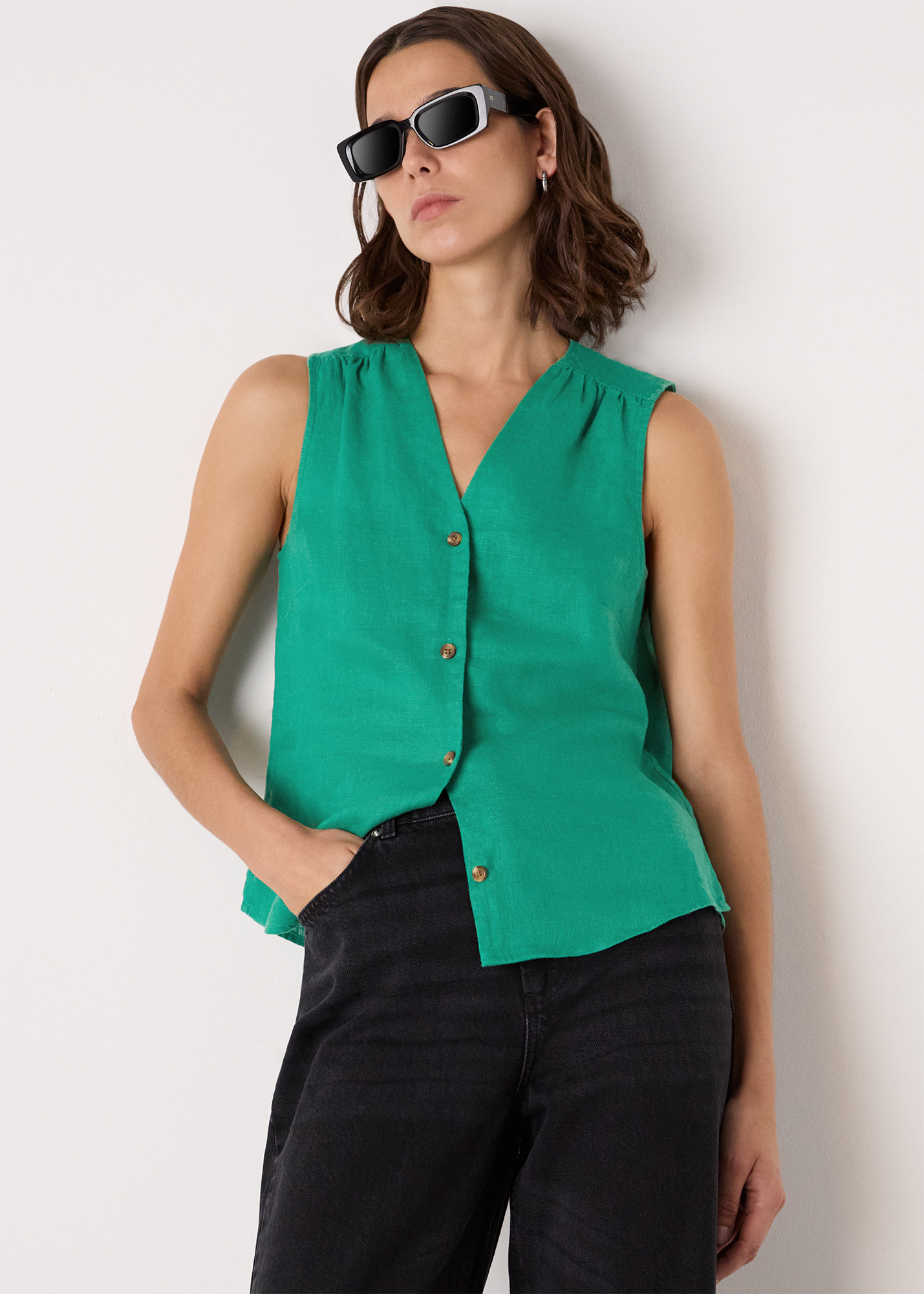 Whistles Women's Green Laura Linen Tank Size 12