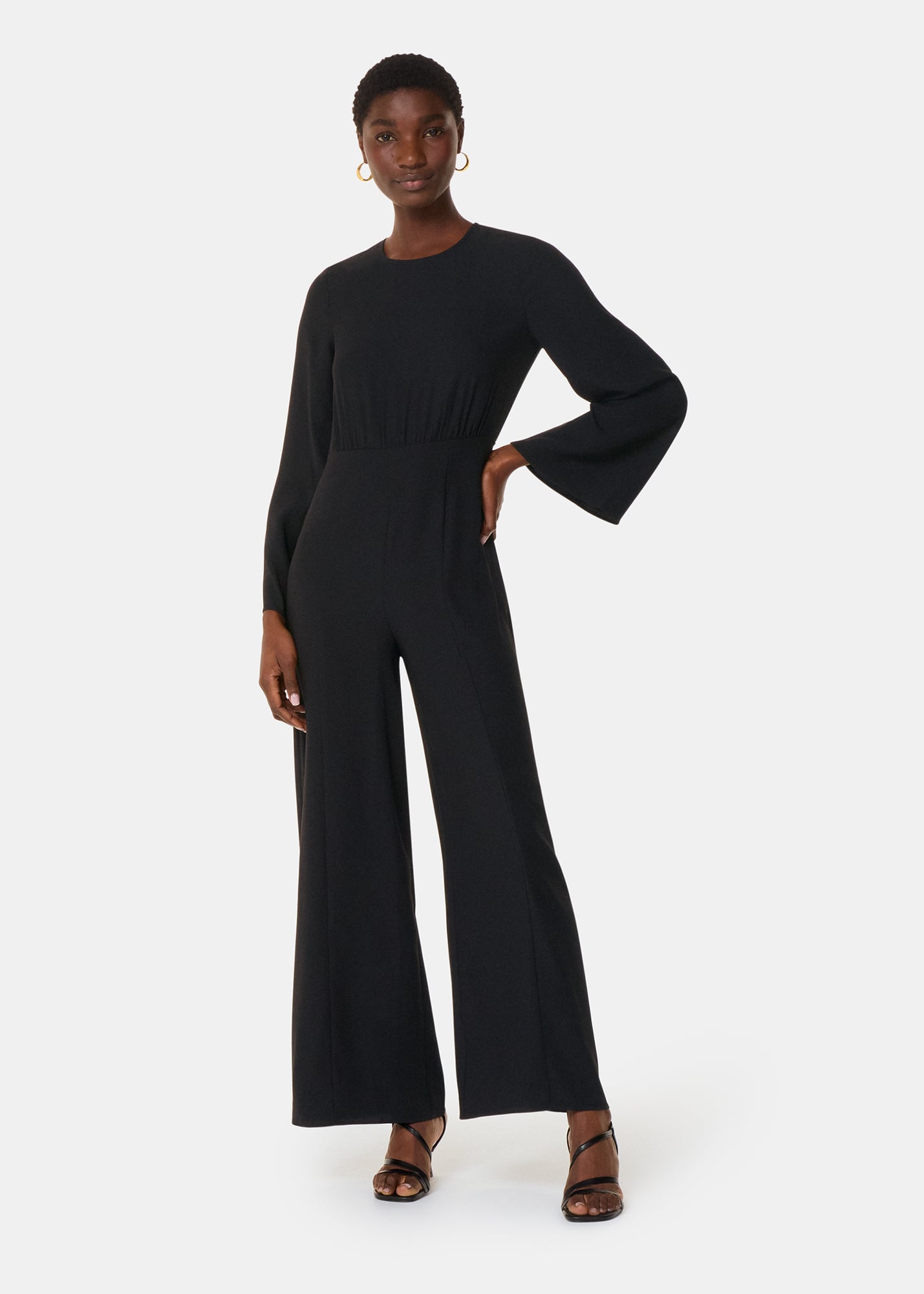 Whistles Women's Black Bonnie Gathered Jumpsuit Size 16