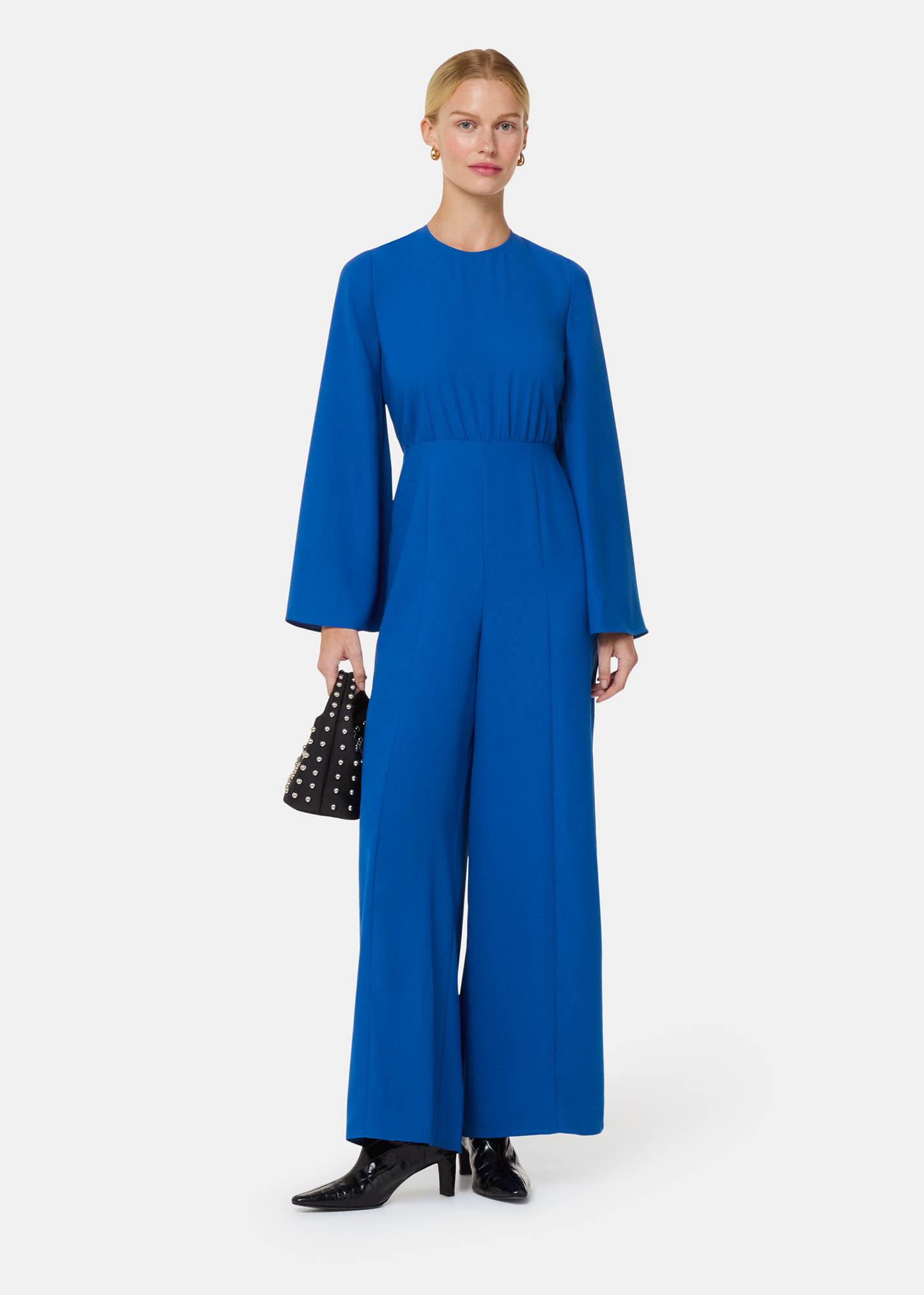 Whistles Women's Blue Bonnie Gathered Jumpsuit Size 16