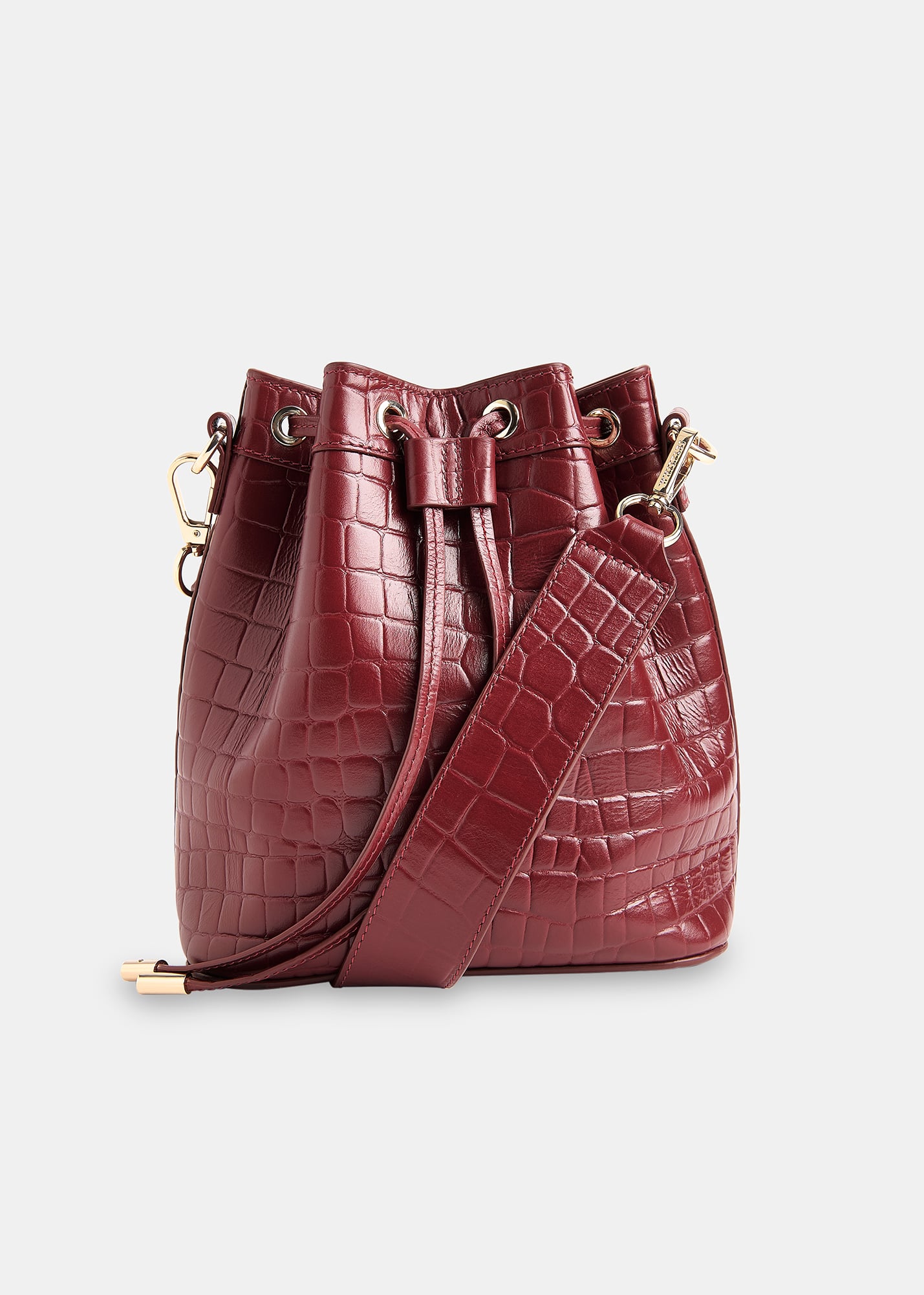 Whistles Women's Dark Red Giulia Croc Bucket Bag 