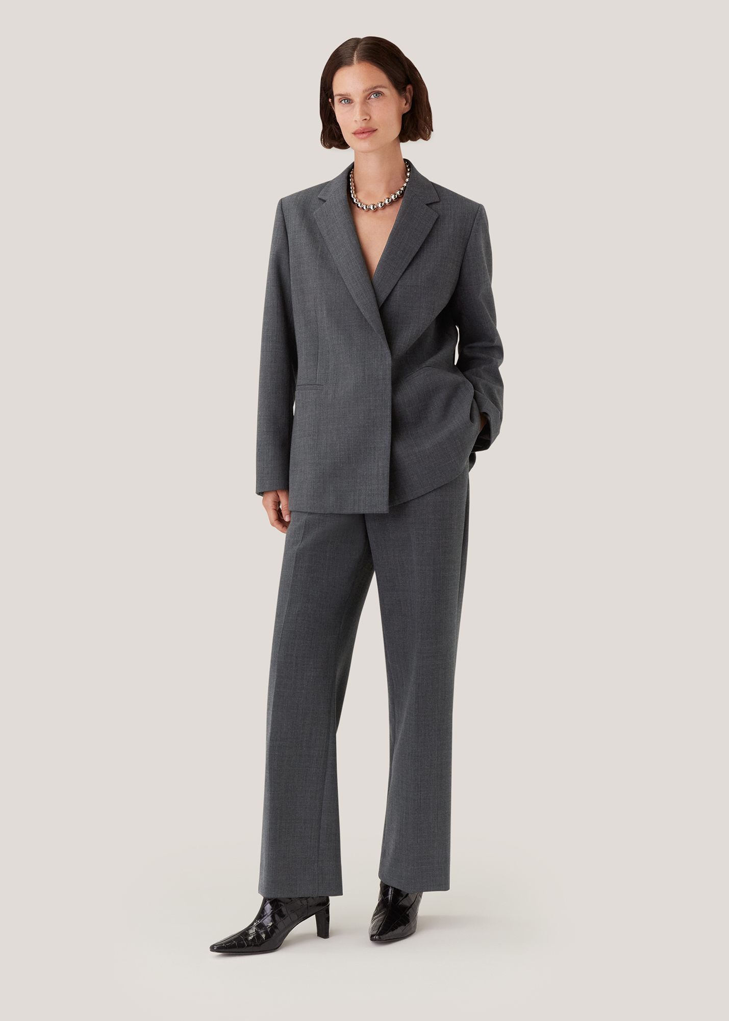 Whistles Women's Grey Marl Natalie Wool Blend Trouser Size 18