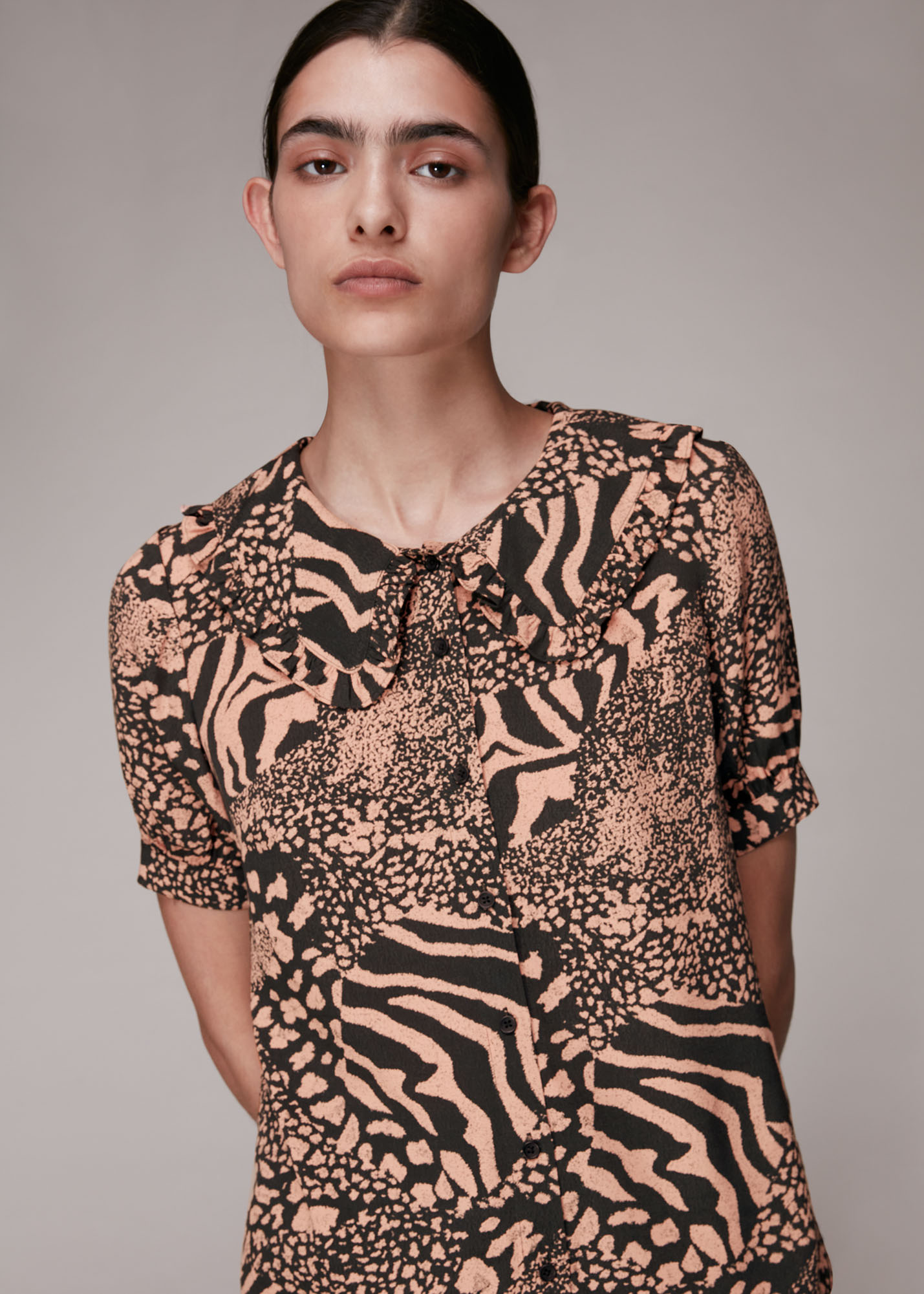 Whistles Women's Multicolour Maggie Patchwork Animal Top Size 6