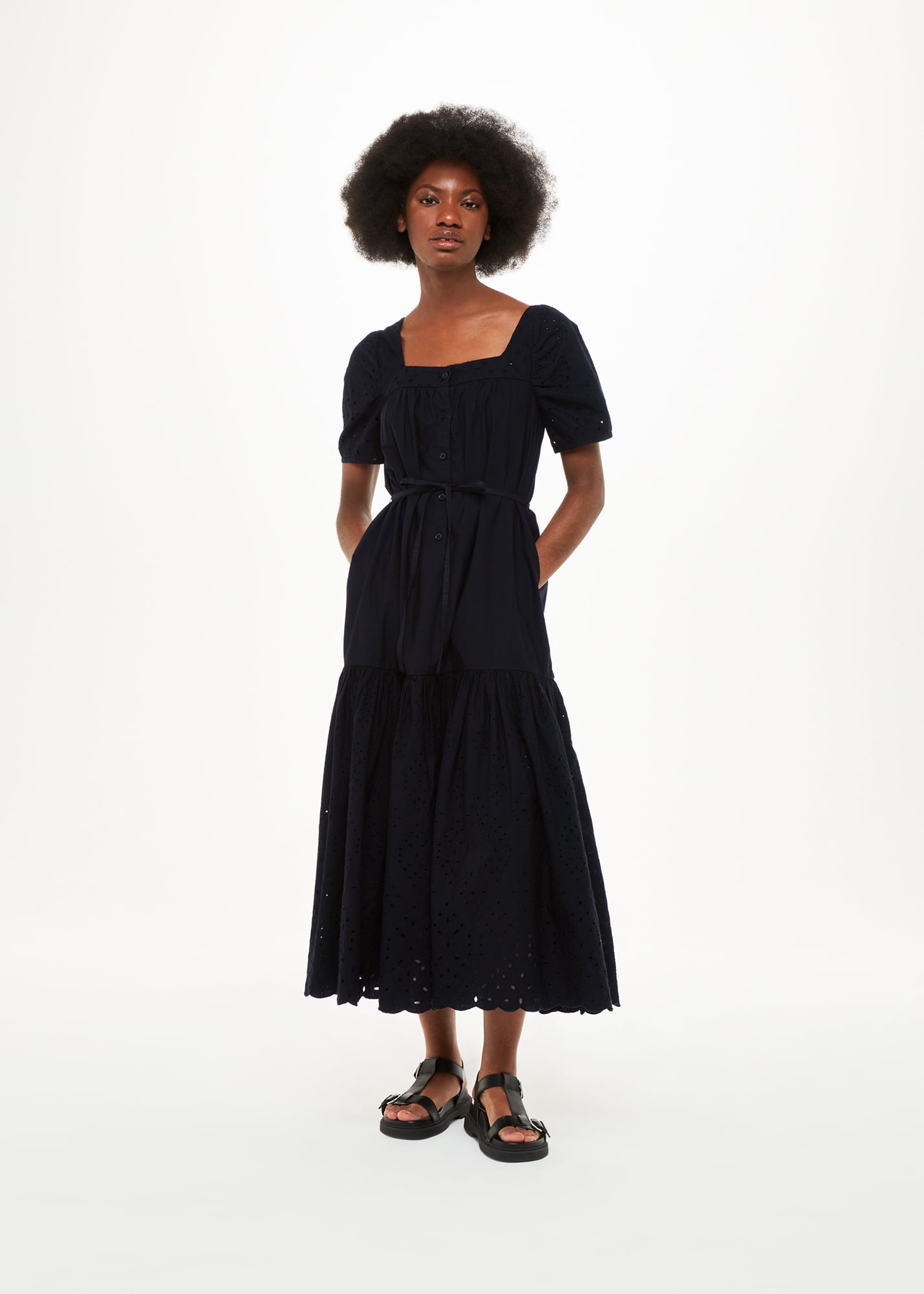 Whistles Women's Black Broderie Poplin Trapeze Dress Size 4