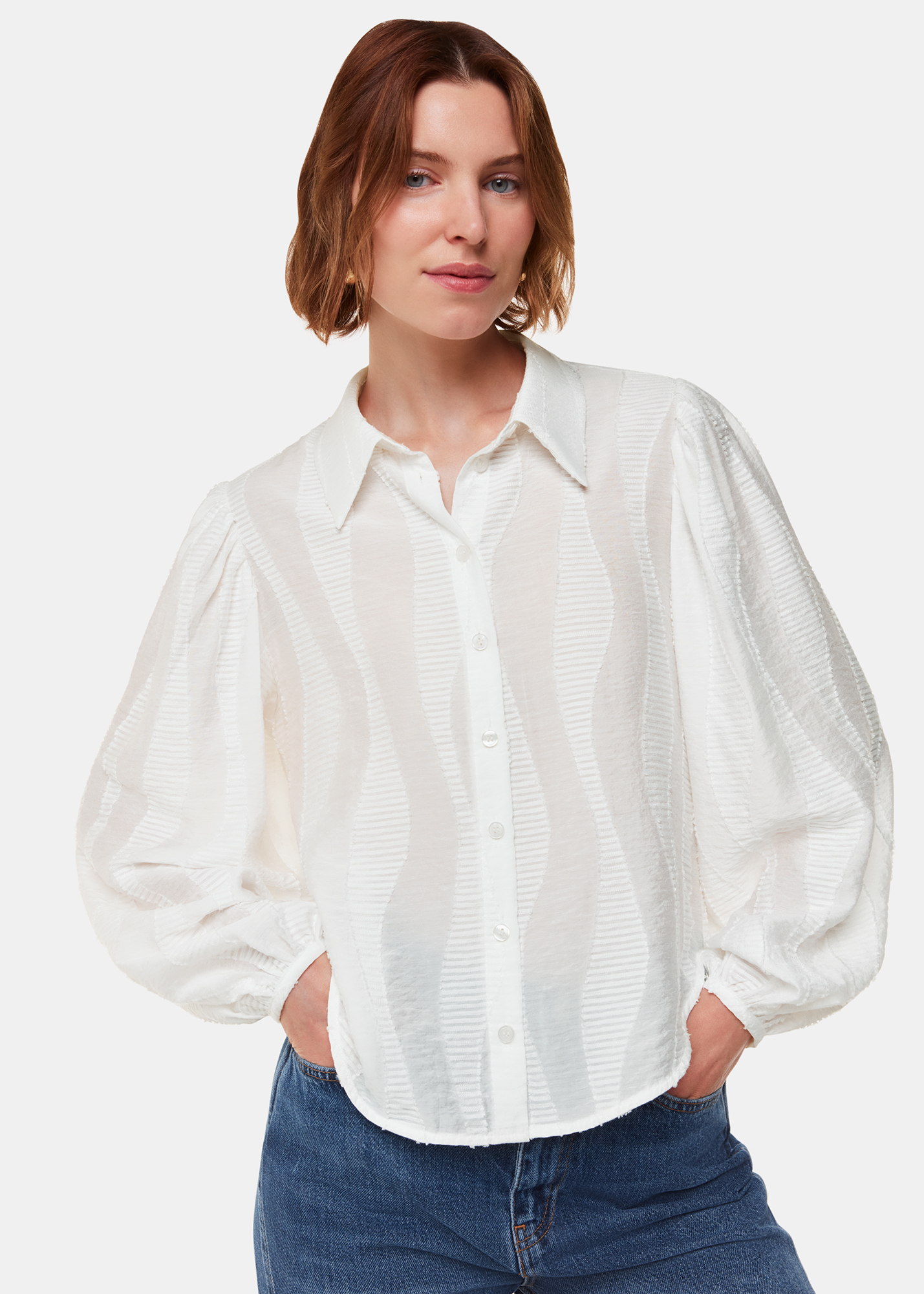 Whistles Women's White Hannah Textured Shirt Size 14