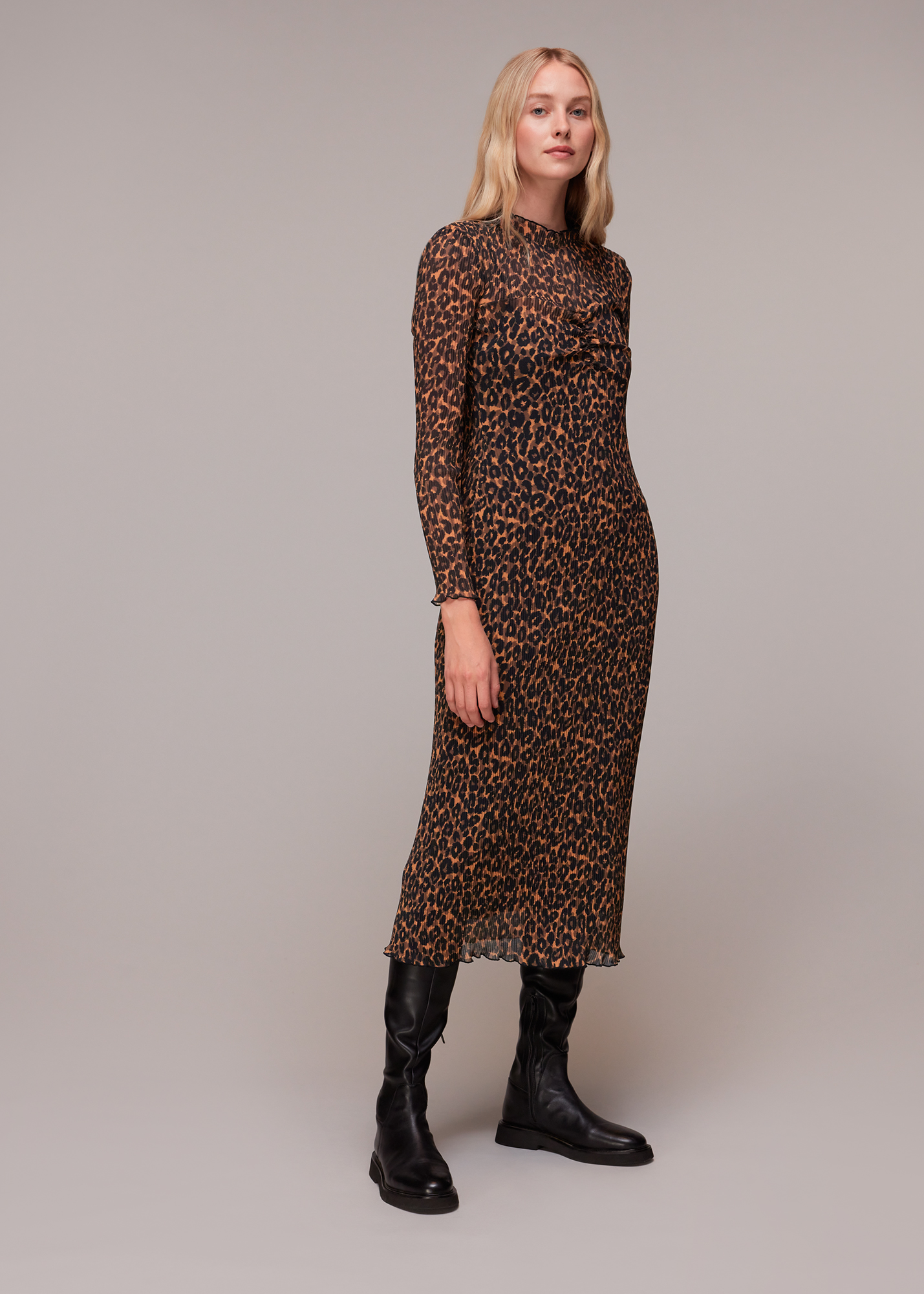 Whistles Women's Leopard Print Leopard Plisse Midi Dress Size 12