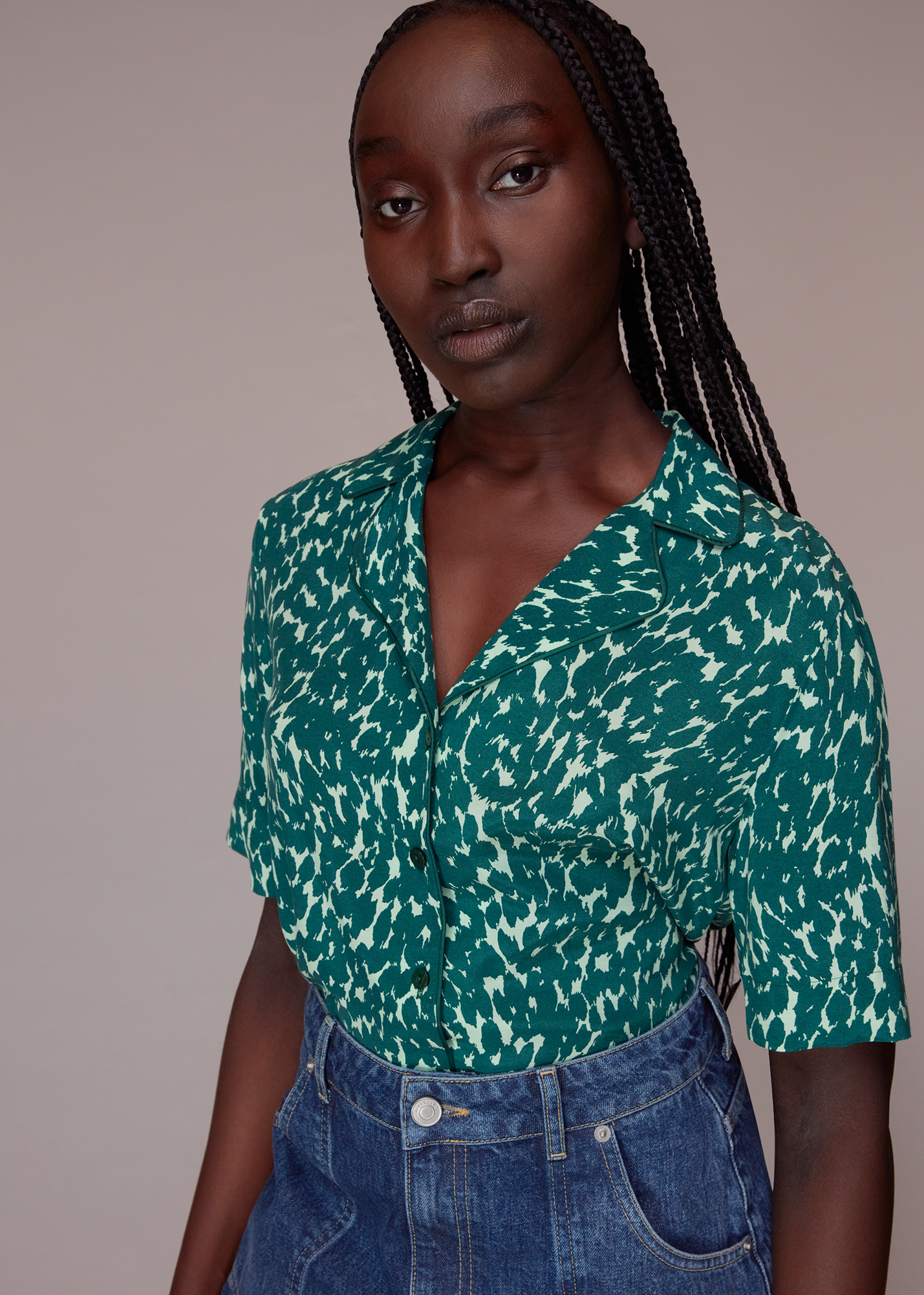 Whistles Women's Green/Multi Sahara Cat Alena Pyjama Shirt Size 18