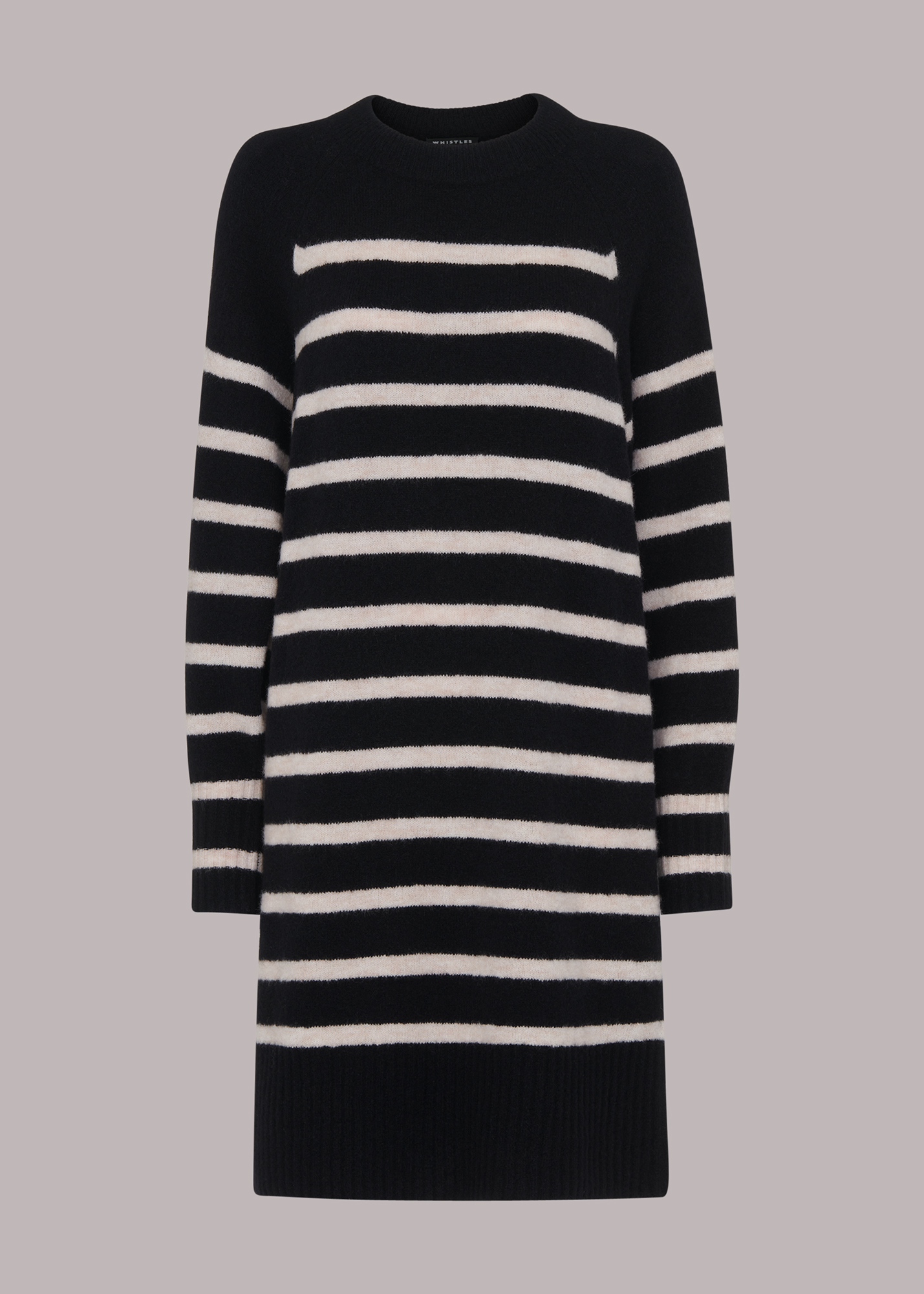 Whistles Women's Black/Multi Stripe Crew Neck Knit Dress Size S