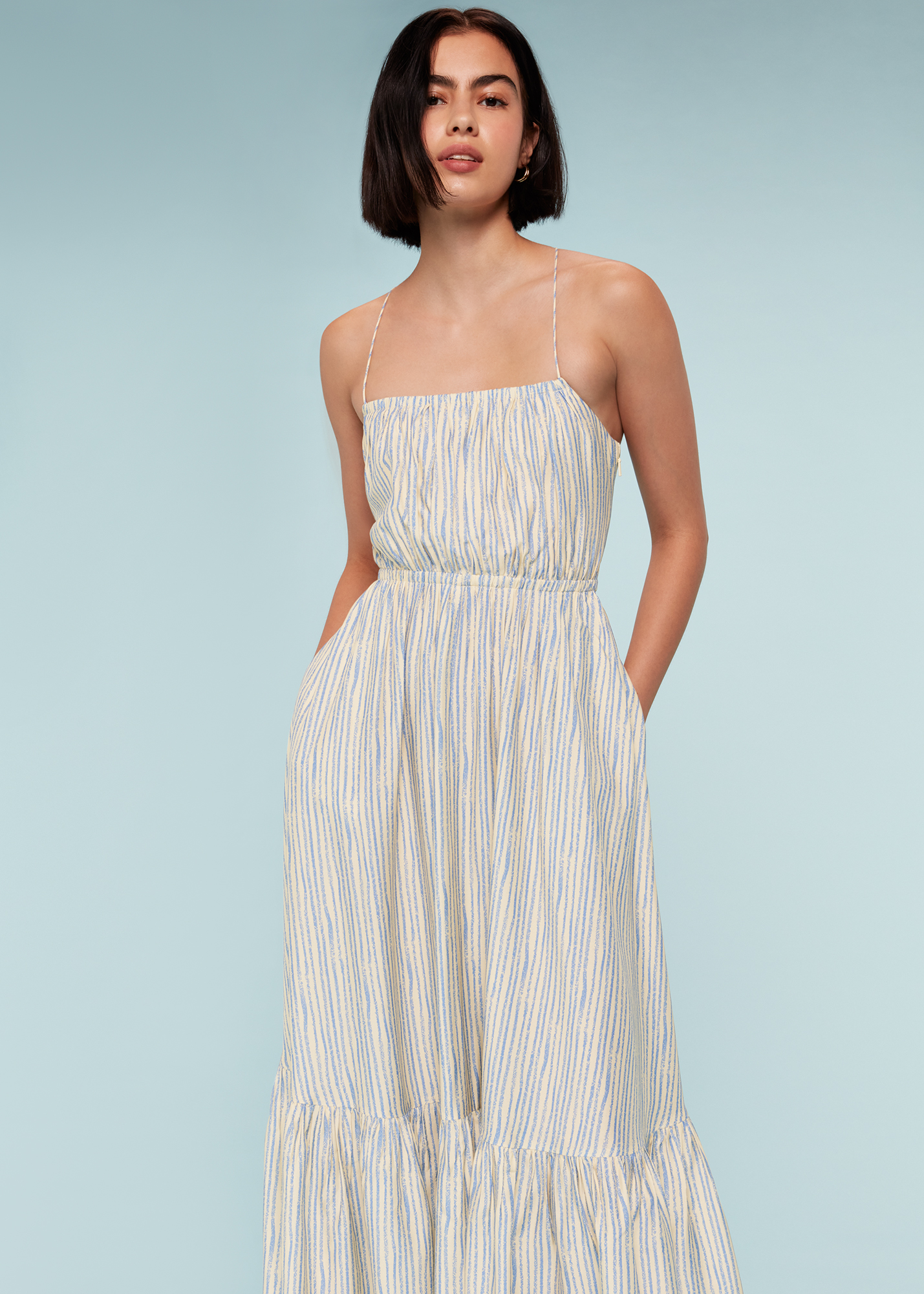 Whistles Women's Blue/Multi Pastel Stripe Silk Mix Dress Size 6