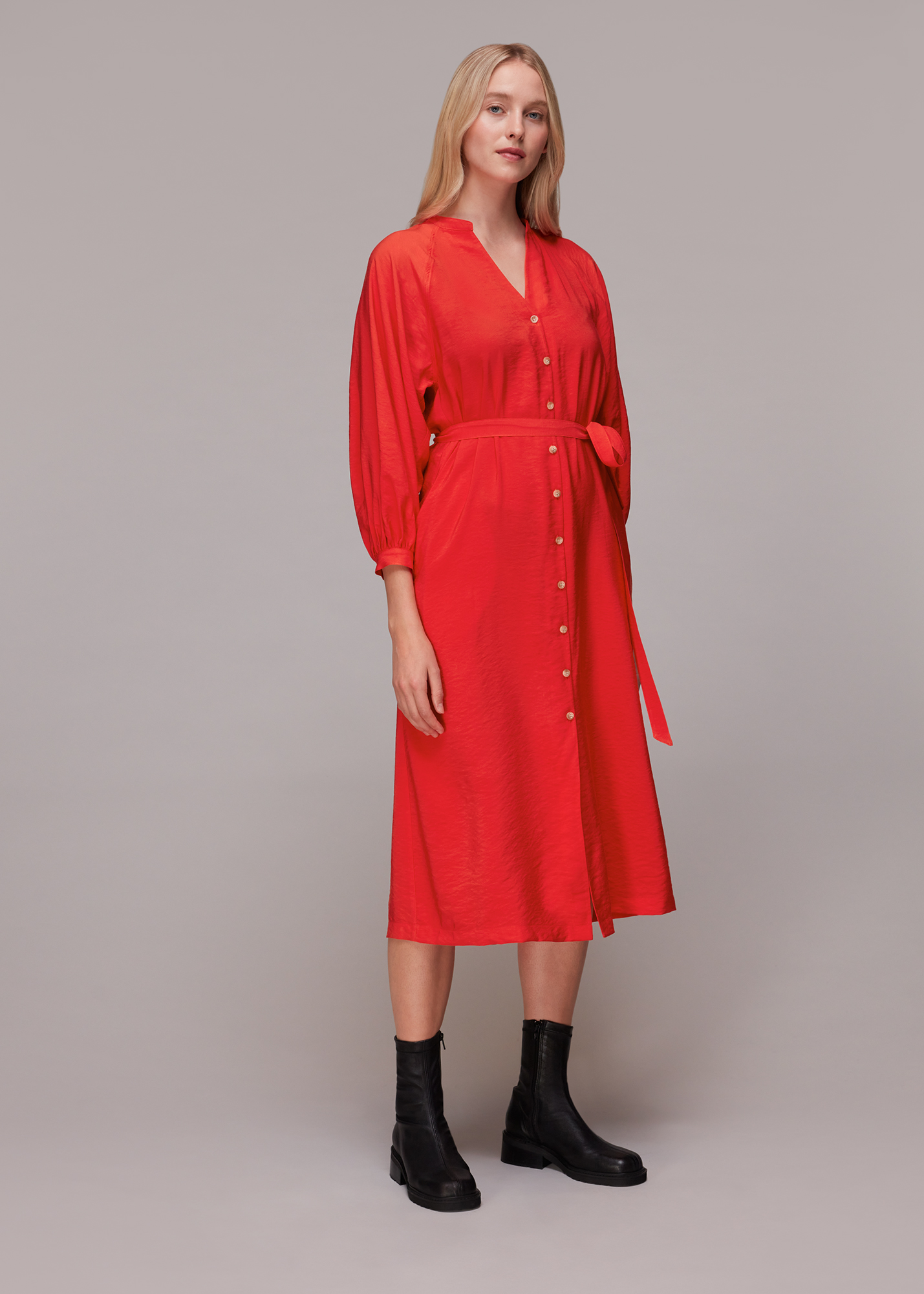 Whistles Women's Red Lizzie Midi Dress Size 8