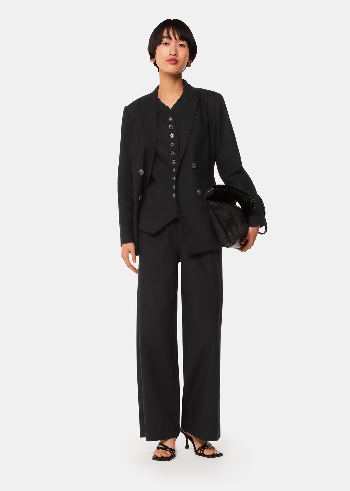Whistles Women's Black Lindsey Linen Blend Trouser Size 18