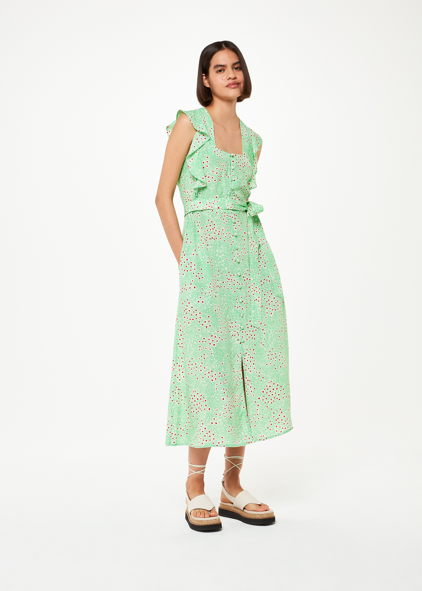 Whistles Women's Green/Multi Sophie Daisy Meadow Midi Dress Size 6