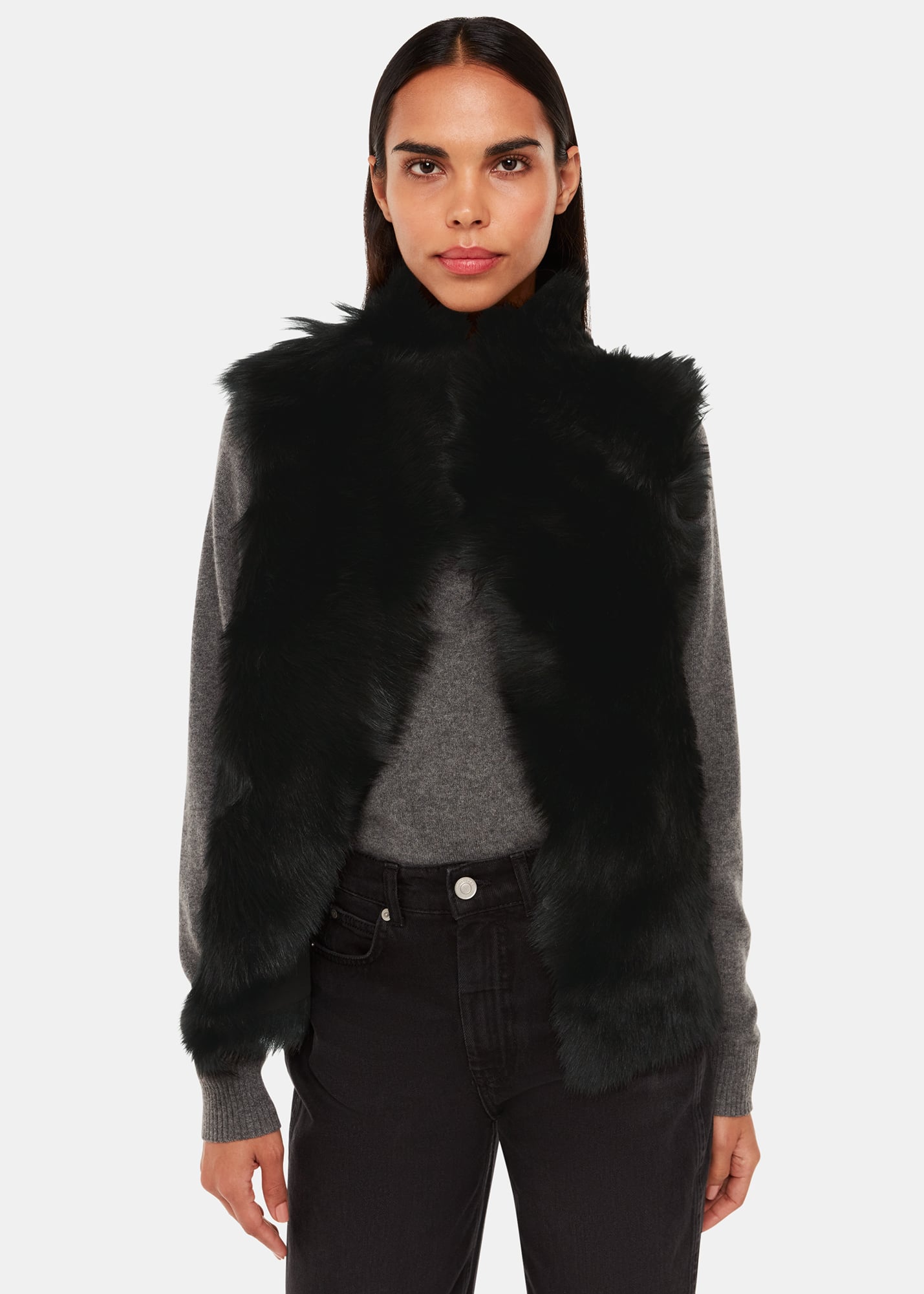 Whistles Women's Black Short Toscana Sheepskin Gilet Size M