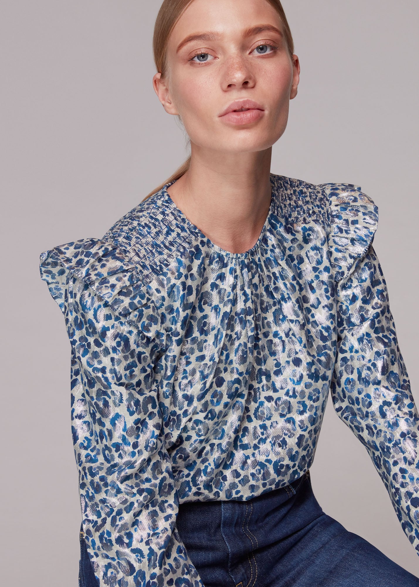 Whistles Women's Multicolour Animal Metallic Blouse Size 10