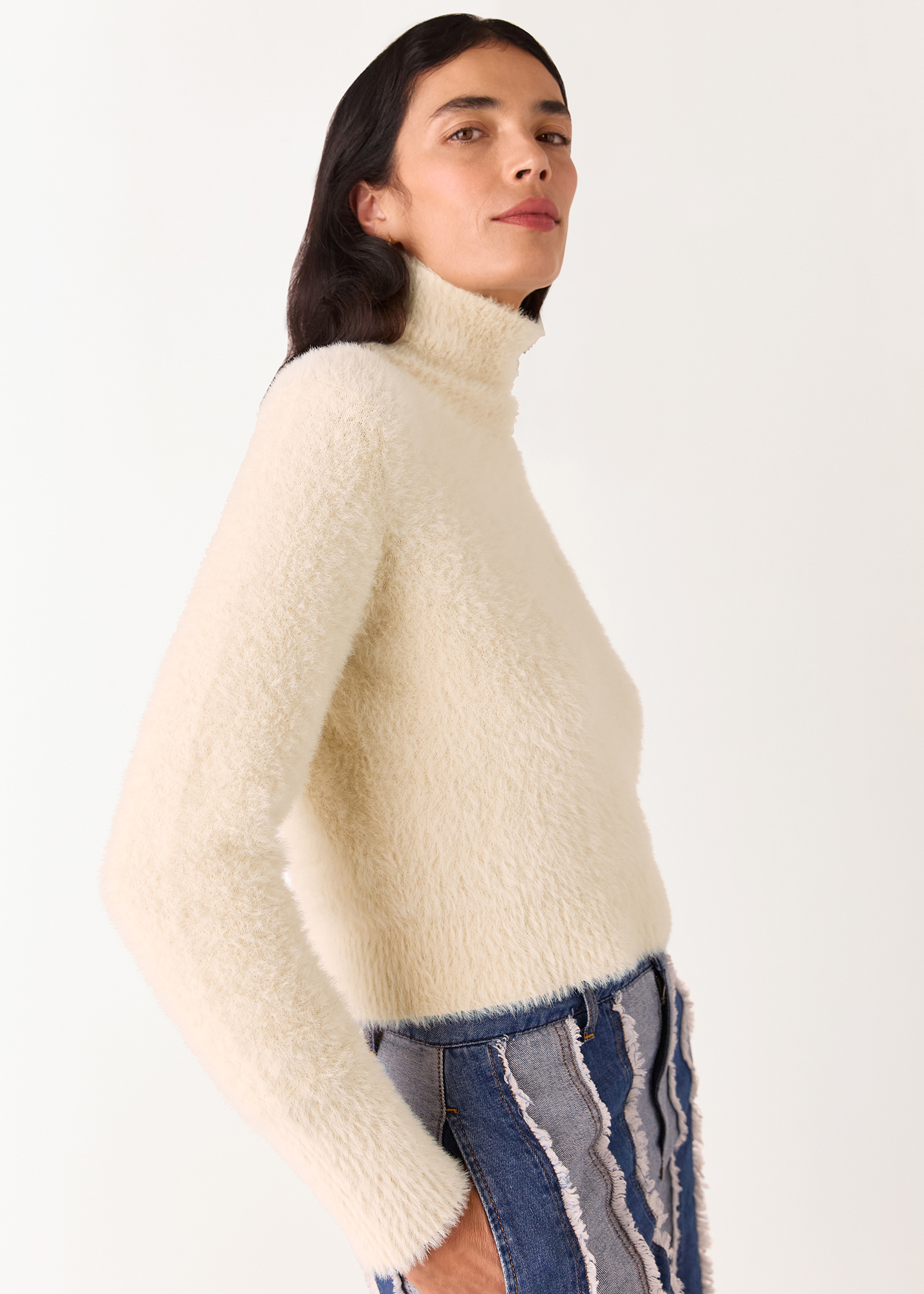 Whistles Women's Beige Isla Cropped Fluffy High Neck Size XS
