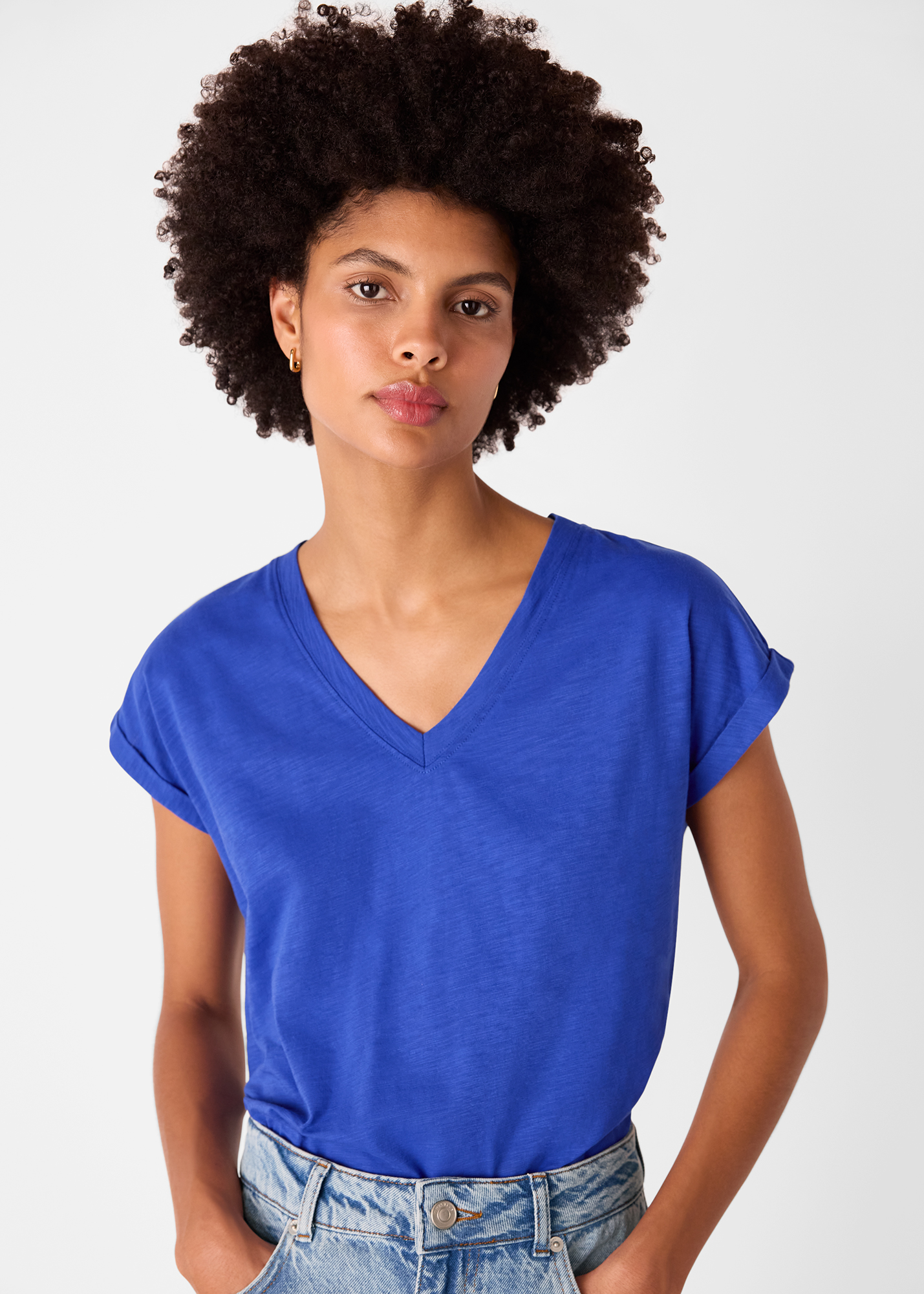 Whistles Women's Cobalt Blue Willa V-Neck Cap Sleeve Tee Size XS