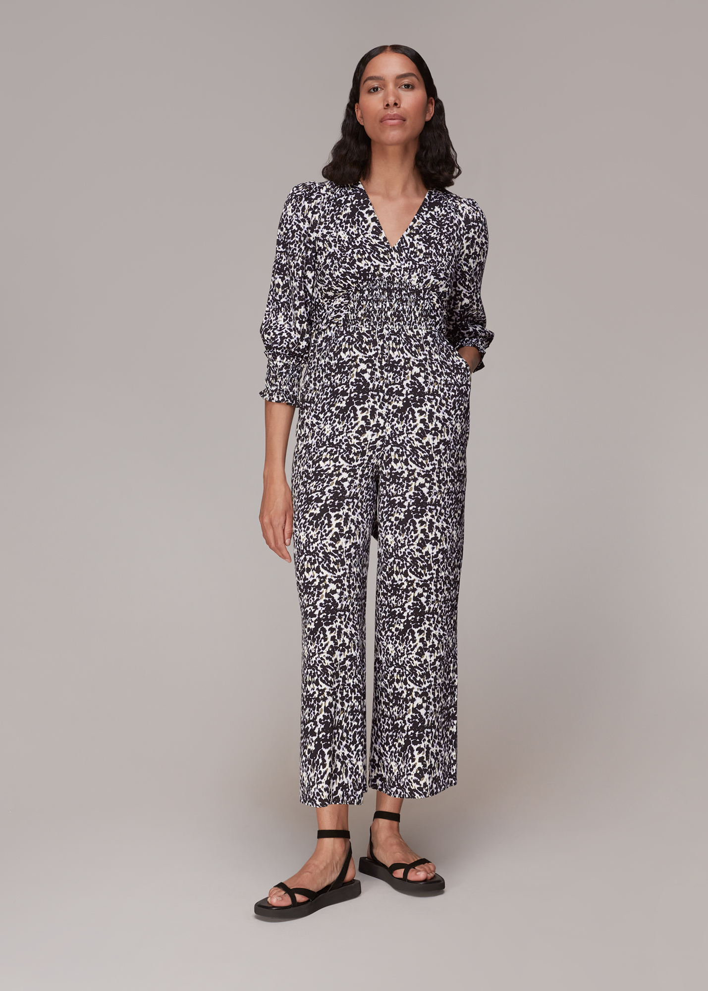 Whistles Women's Leopard Print Smudged Cheetah Jumpsuit Size 6