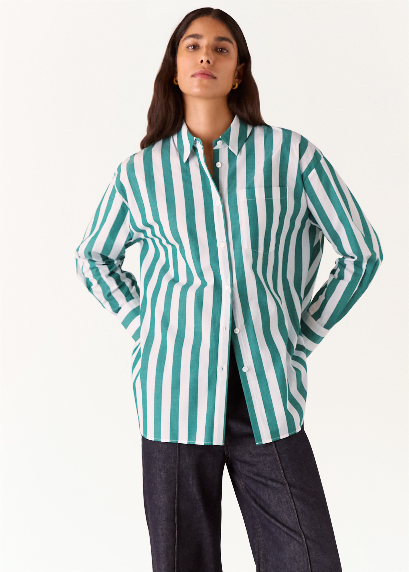 Whistles Women's Green/Multi Stripe Oversize Shirt Size 18