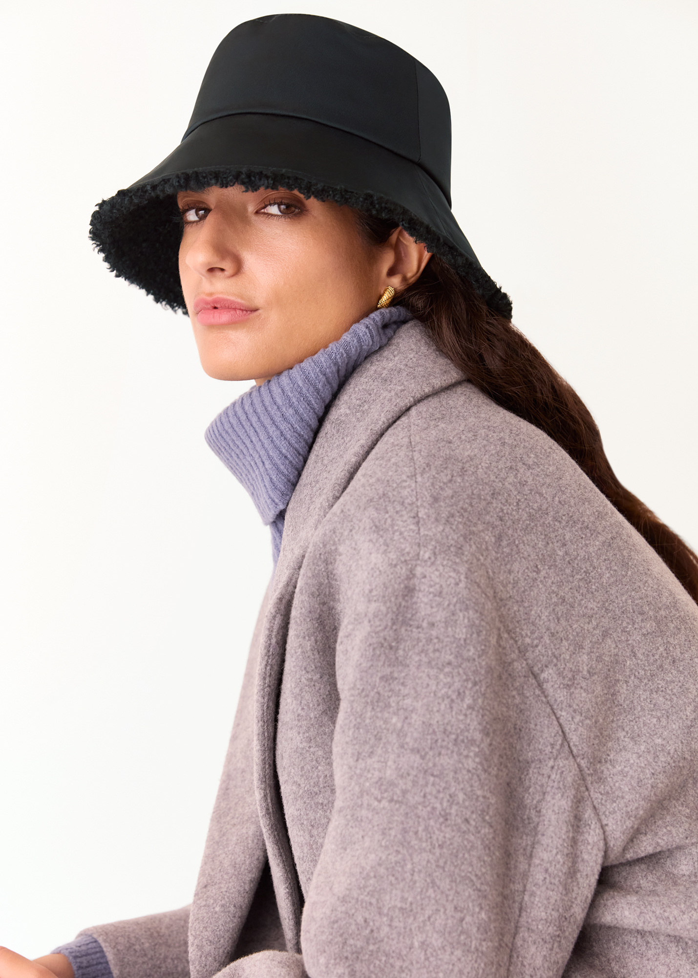 Whistles Women's Black Reversible Borg Bucket Hat Size S/M