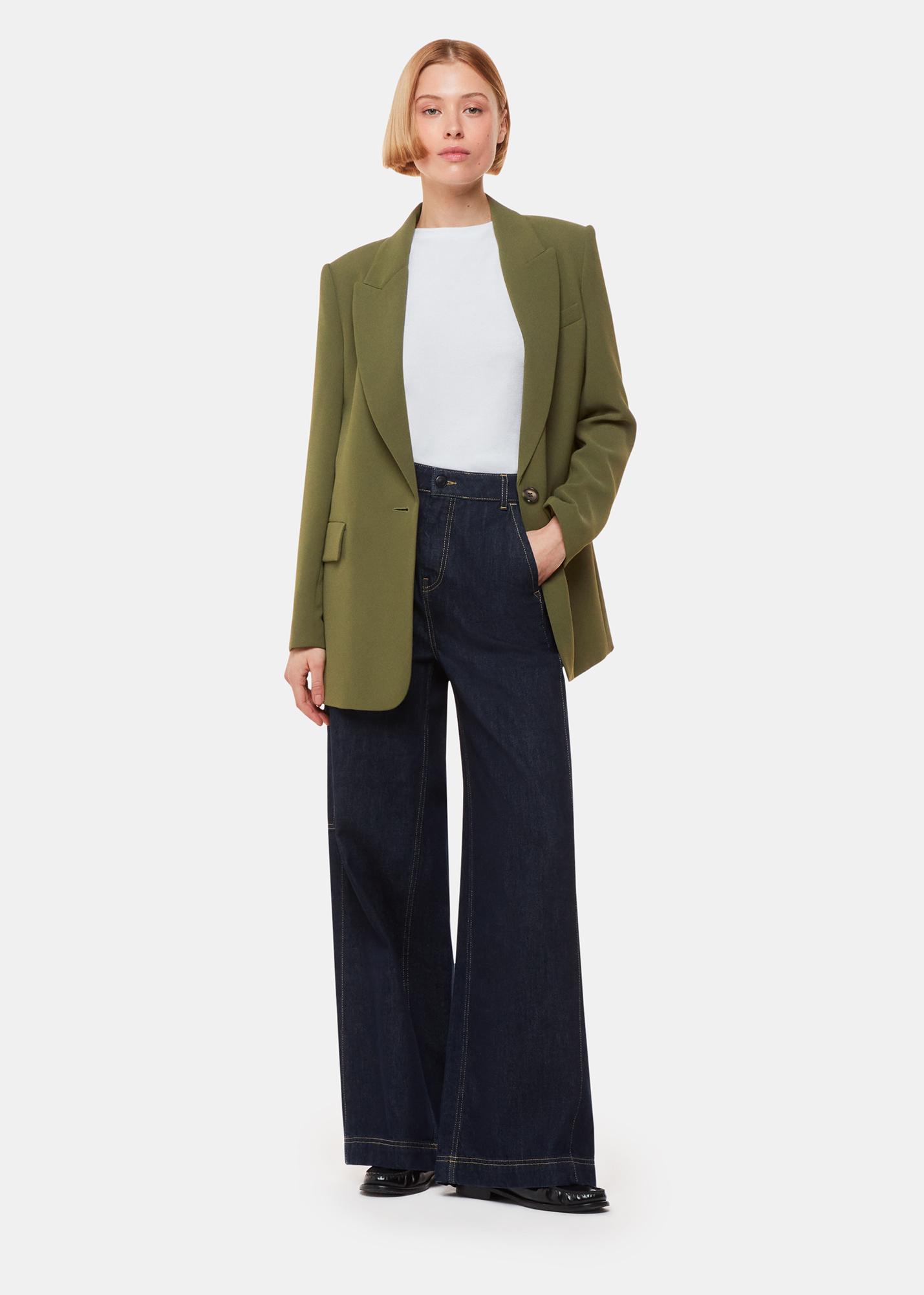 Whistles Women's Khaki Crepe Boyfriend Blazer Size 8