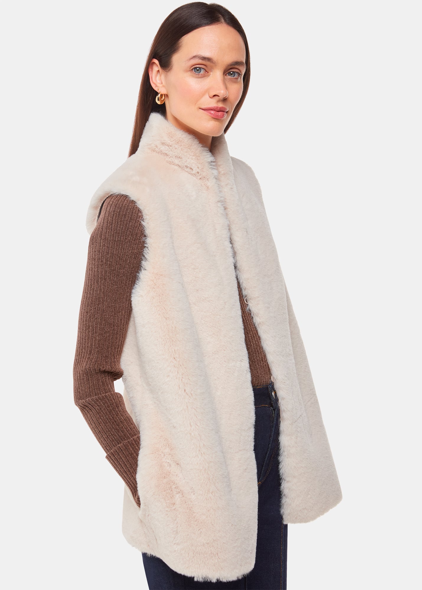 Whistles Women's Neutral Faux Fur Gilet Size XL