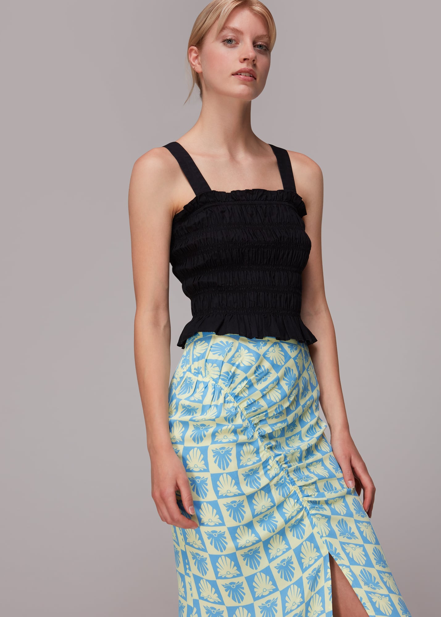 Whistles Women's Blue/Multi Checkerboard Shells Cleo Skirt Size 14