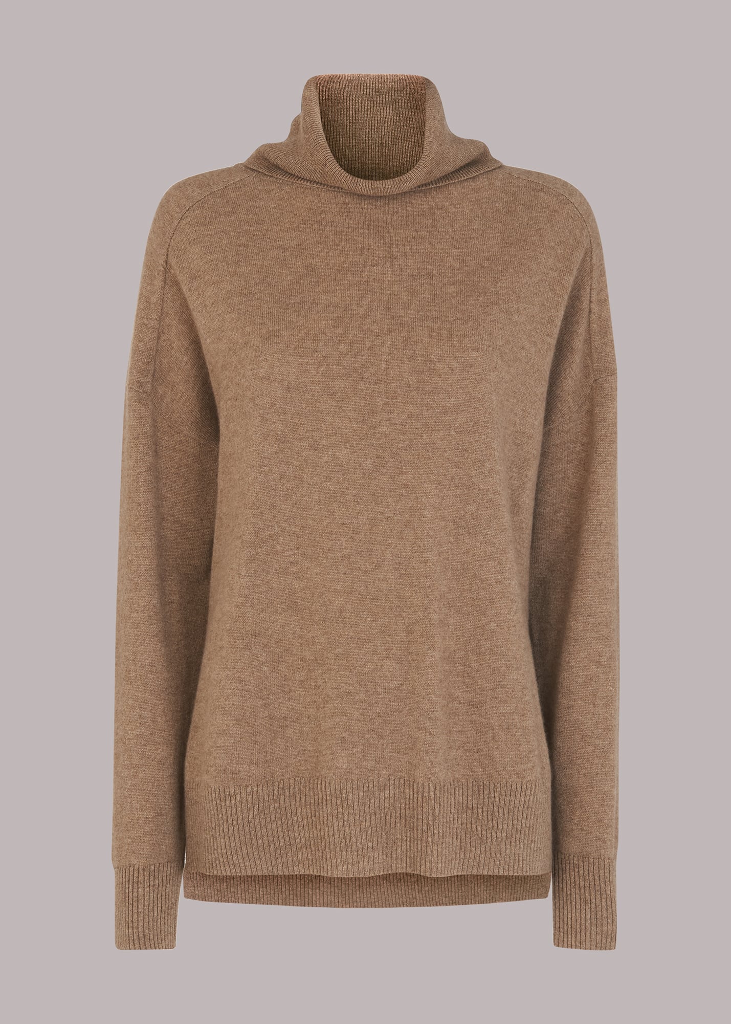 Whistles Women's Oatmeal Cashmere Roll Neck Jumper Size L